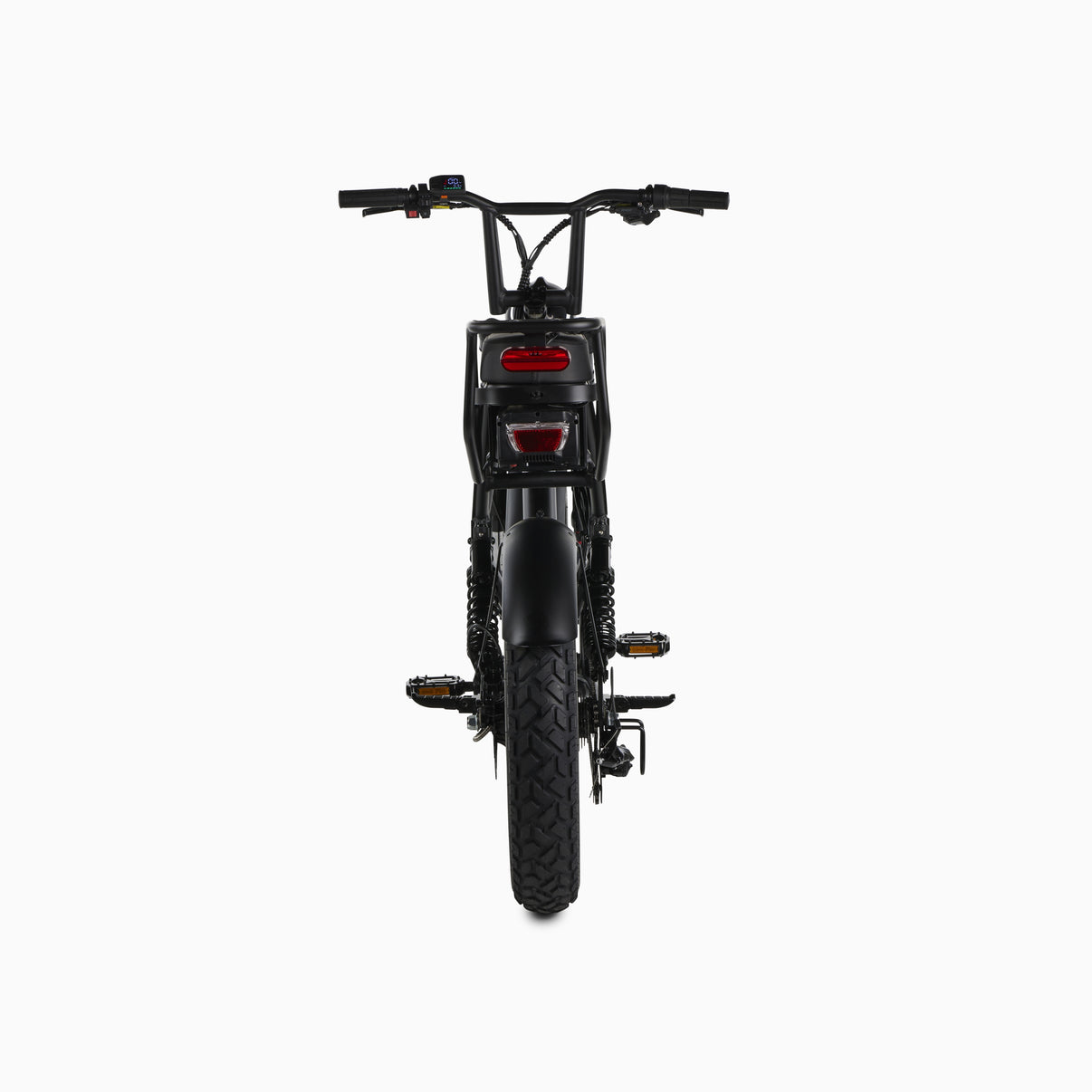 Rex E-Bikes Pedal Electric All Wheel Drive [S] E-Bike rear view showing black frame, thick tires, and rear suspension system.