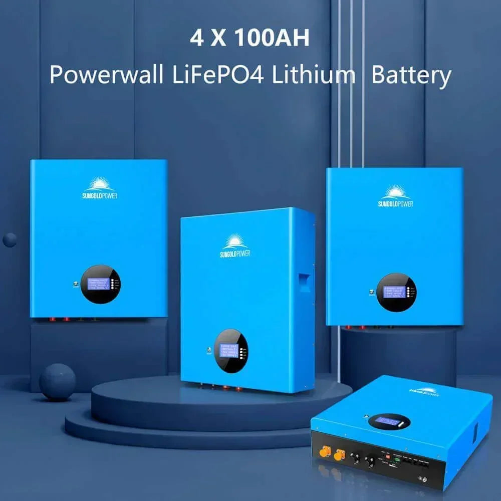 Wall-mounted Green Vista Living 10,000W off-grid solar kit with 12 solar panels and lithium Powerwall battery system.