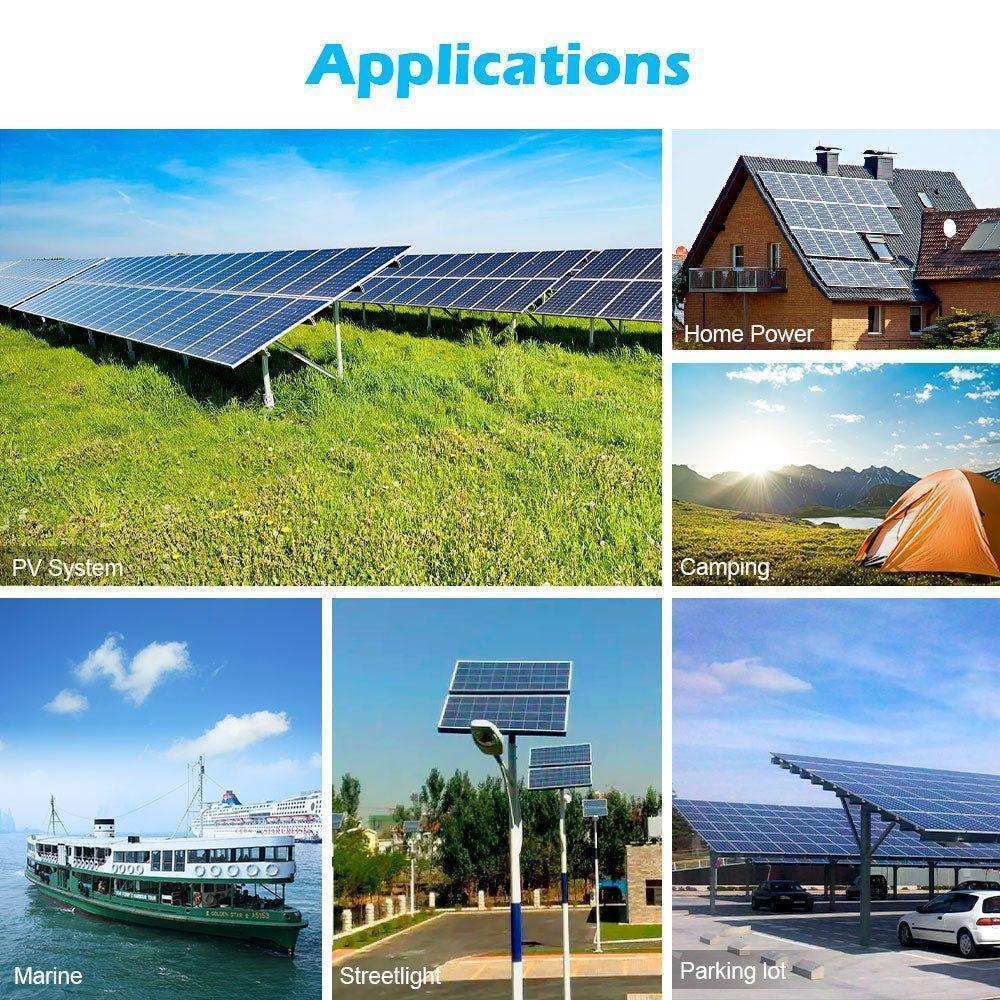 Green Vista Living Sungold Power 370W mono black PERC solar panel full pallet of 32 panels, showing sleek black monocrystalline design.