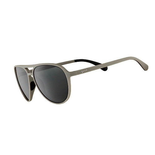 Side view of Rare Air Discs MACH G polarized sunglasses with black frames and dark lenses, showcasing their sleek design.