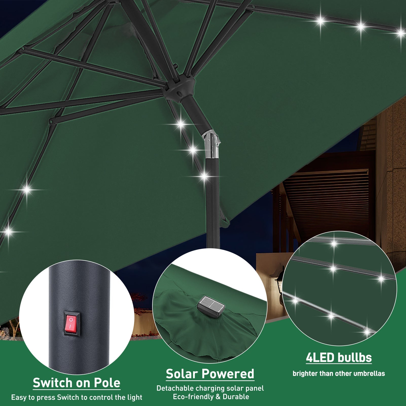 Ainfox 10ft Solar Patio Umbrella Outdoor Umbrella Market Umbrella With Umbrella Base
