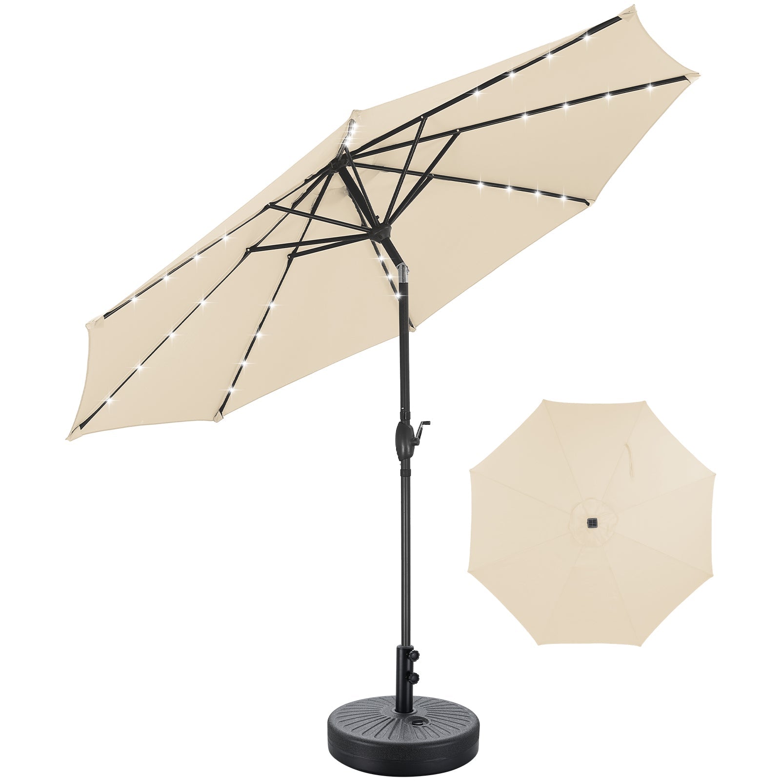 Ainfox 10ft Solar Patio Umbrella Outdoor Umbrella Market Umbrella With Umbrella Base - OVERLANDERS Outfitter