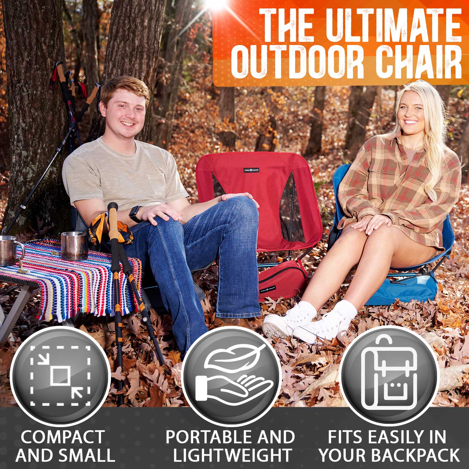 Pike Trail ultralight compact outdoor camping and tailgate beach chair with foldable design and adjustable armrests, suitable for outdoor activities.