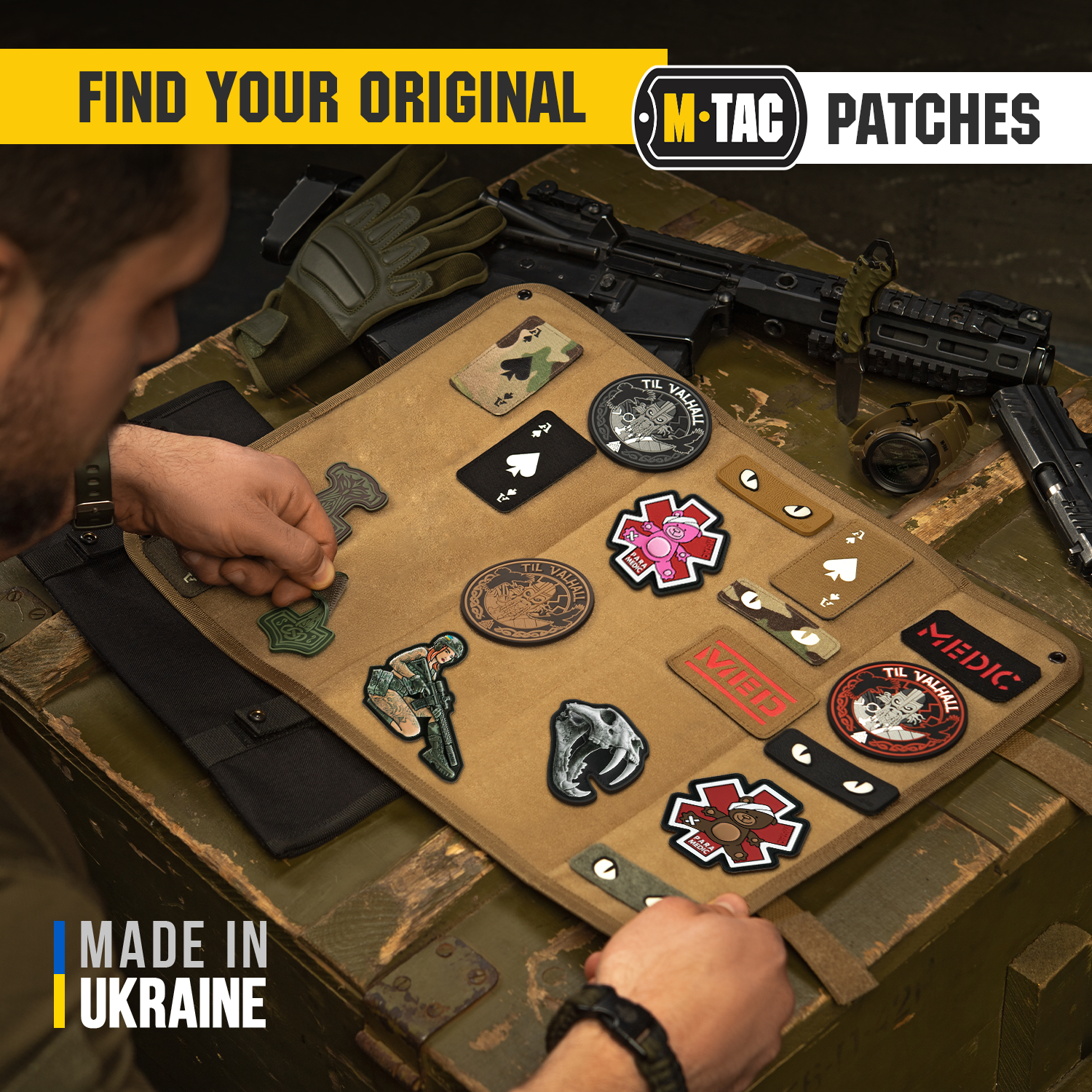 M-Tac embroidered patch featuring a paramedic bear design on a colorful background.
