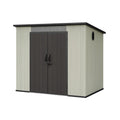 Front view of SAKSBY WHOLESALE 06x08ft outdoor resin storage shed with lockable double doors and sloping roof.