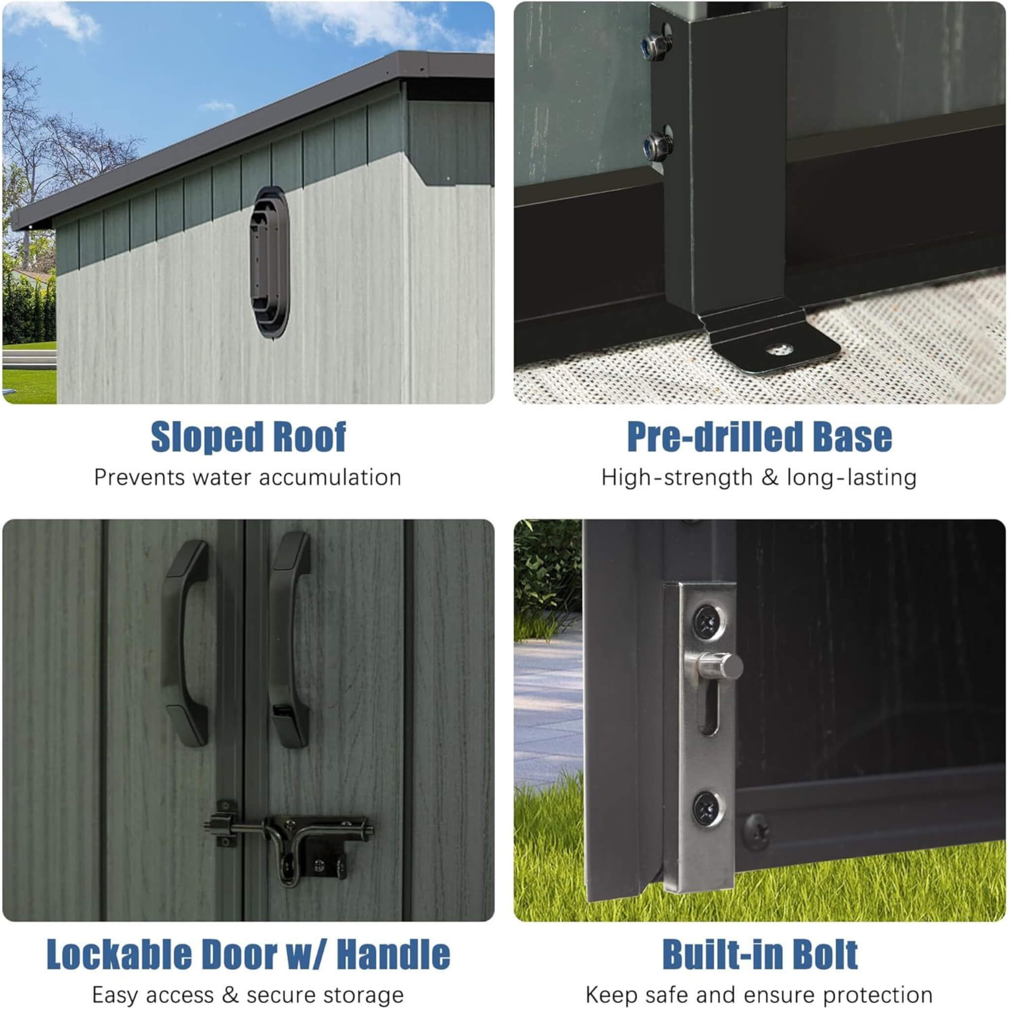 06x08 ft Alora outdoor resin storage shed with lockable double doors and sloping roof, featuring a spacious interior.