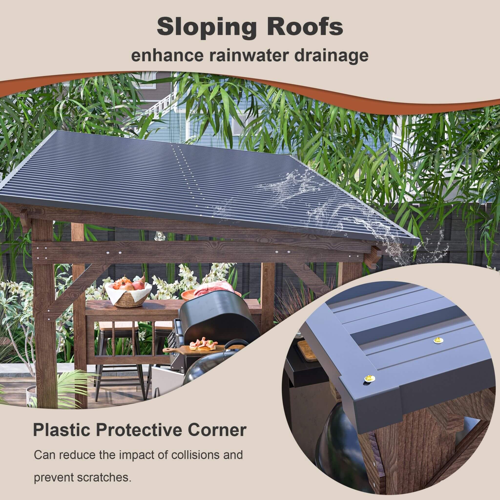 [06X13FT] Alora Durable Outdoor Hardtop BBQ Grill Shelter Gazebo With Shelves (SAK65420) - We The Collective