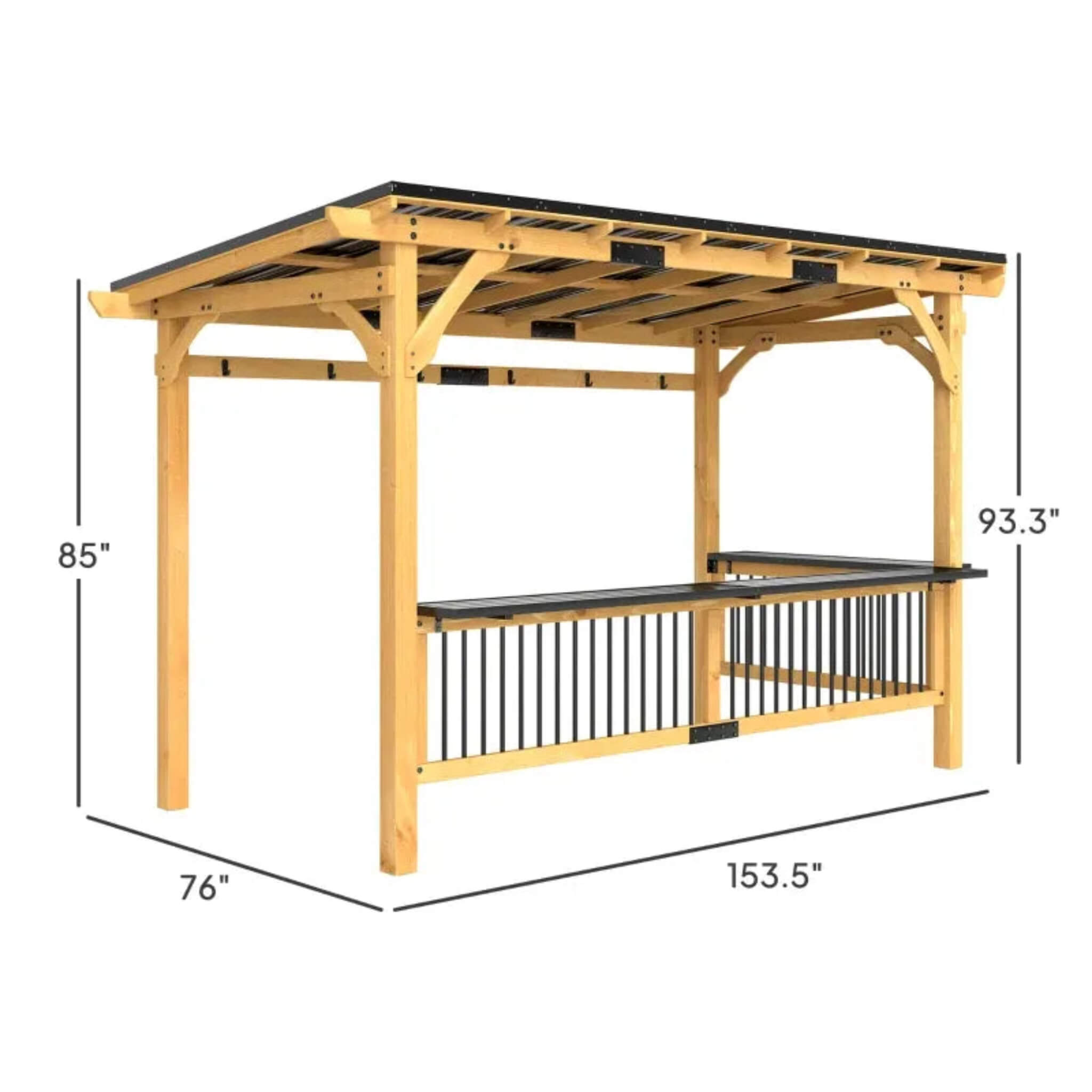 Large 6x13ft wooden outdoor BBQ grill gazebo with hardtop, providing covered space for outdoor cooking and gatherings.