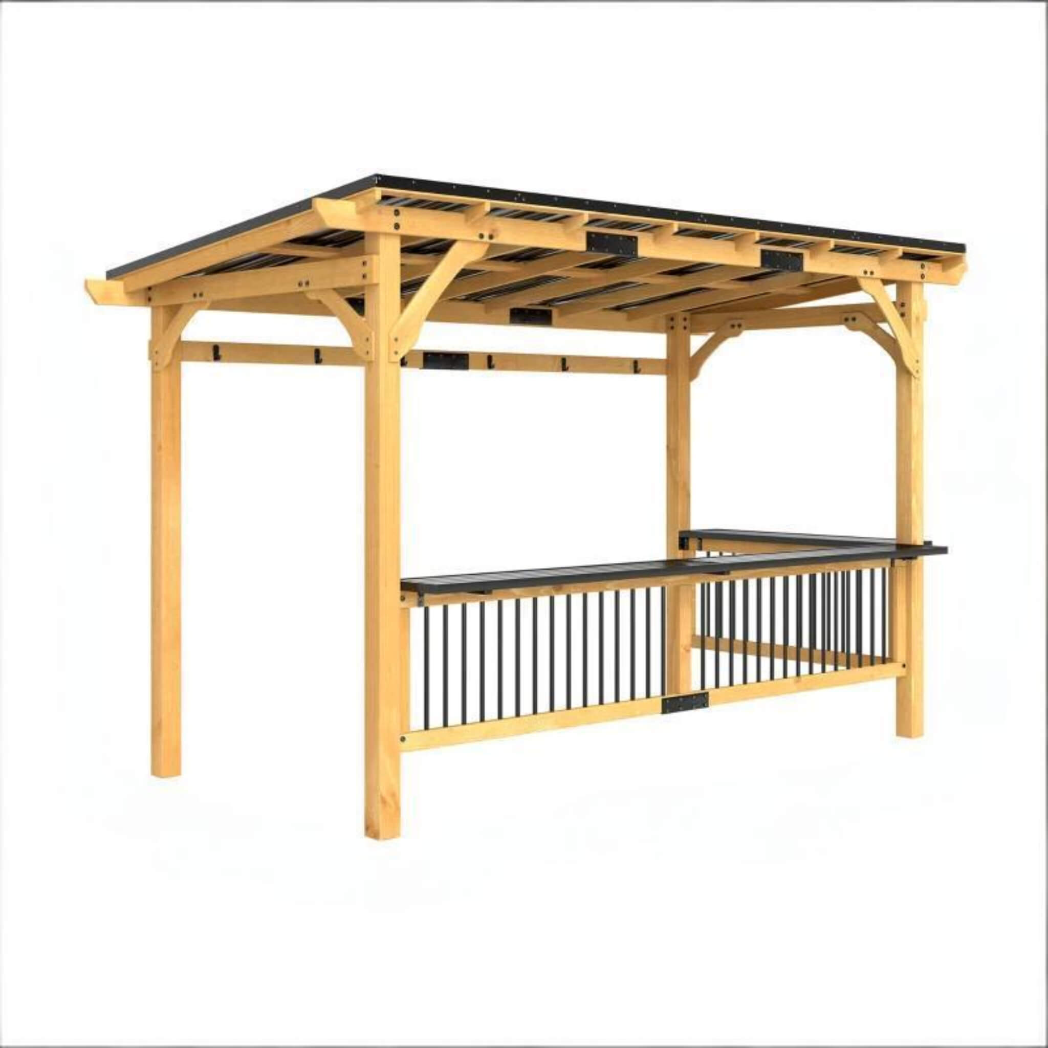 Front view of a 6x13ft premium outdoor wooden BBQ grill gazebo with hardtop roof, ideal for outdoor cooking and entertaining.