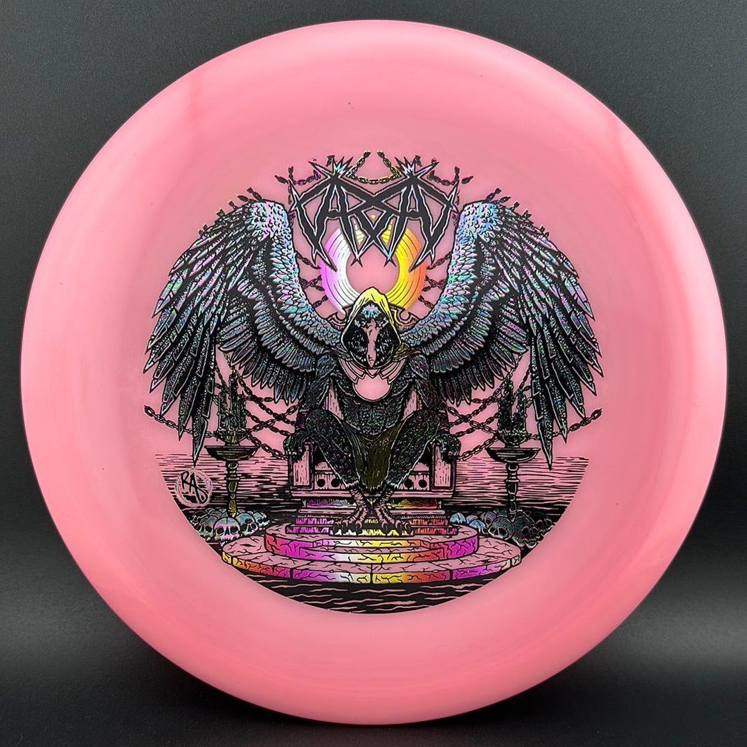 ESP Glo Buzzz disc golf disc by Rare Air Discs featuring Karudi the Overseer design from Cult of RAD collection.
