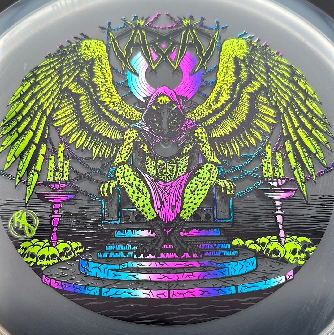 CryZtal Buzzz disc golf disc by Rare Air Discs, featuring Karudi the Overseer design from Cult of RAD collection.