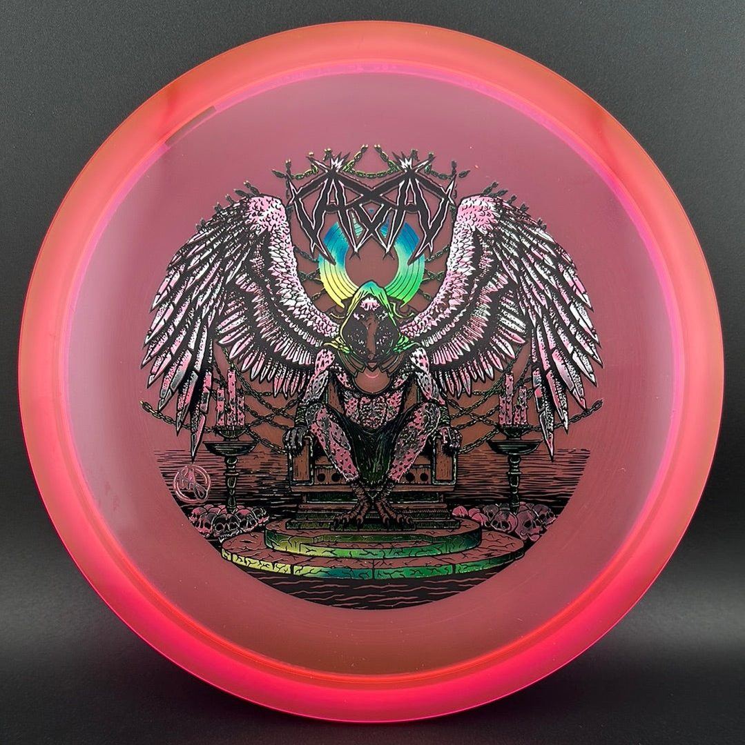 CryZtal Buzzz disc golf disc by Rare Air Discs featuring Karudi the Overseer design from Cult of RAD set on a plain background.