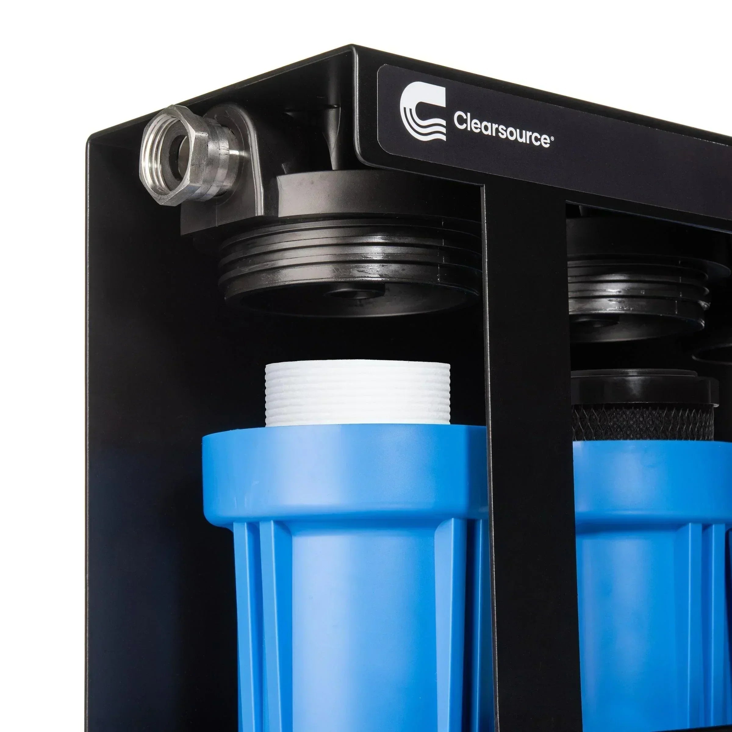 Green Vista Living Clearsource Ultra Mini RV Water Filter System installed in an RV, showing compact water filtration setup.