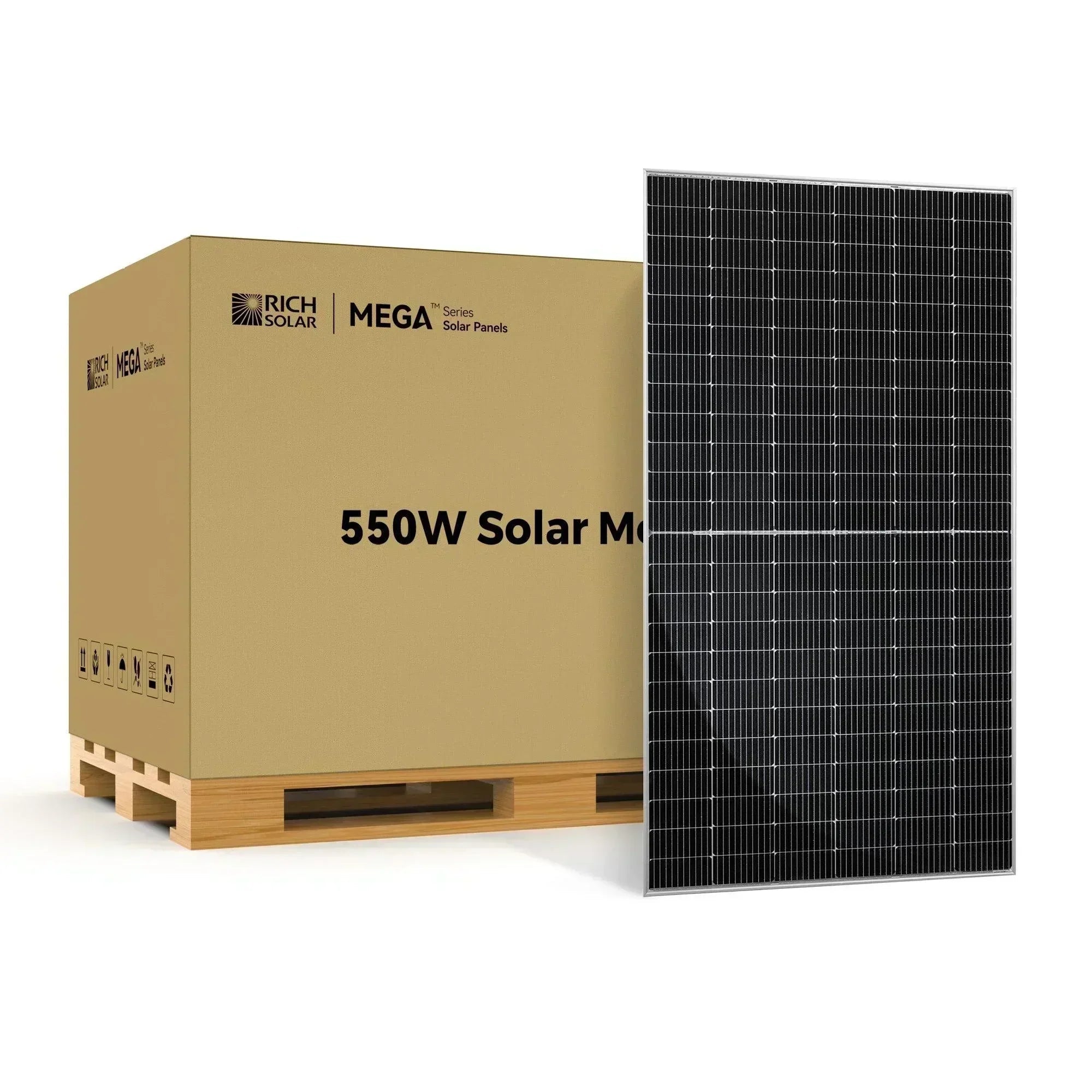 Green Vista Living Mono Solar Panel, Rich Solar MEGA 550 Watt grid-tie or off-grid solar panel for residential, commercial, or agriculture use