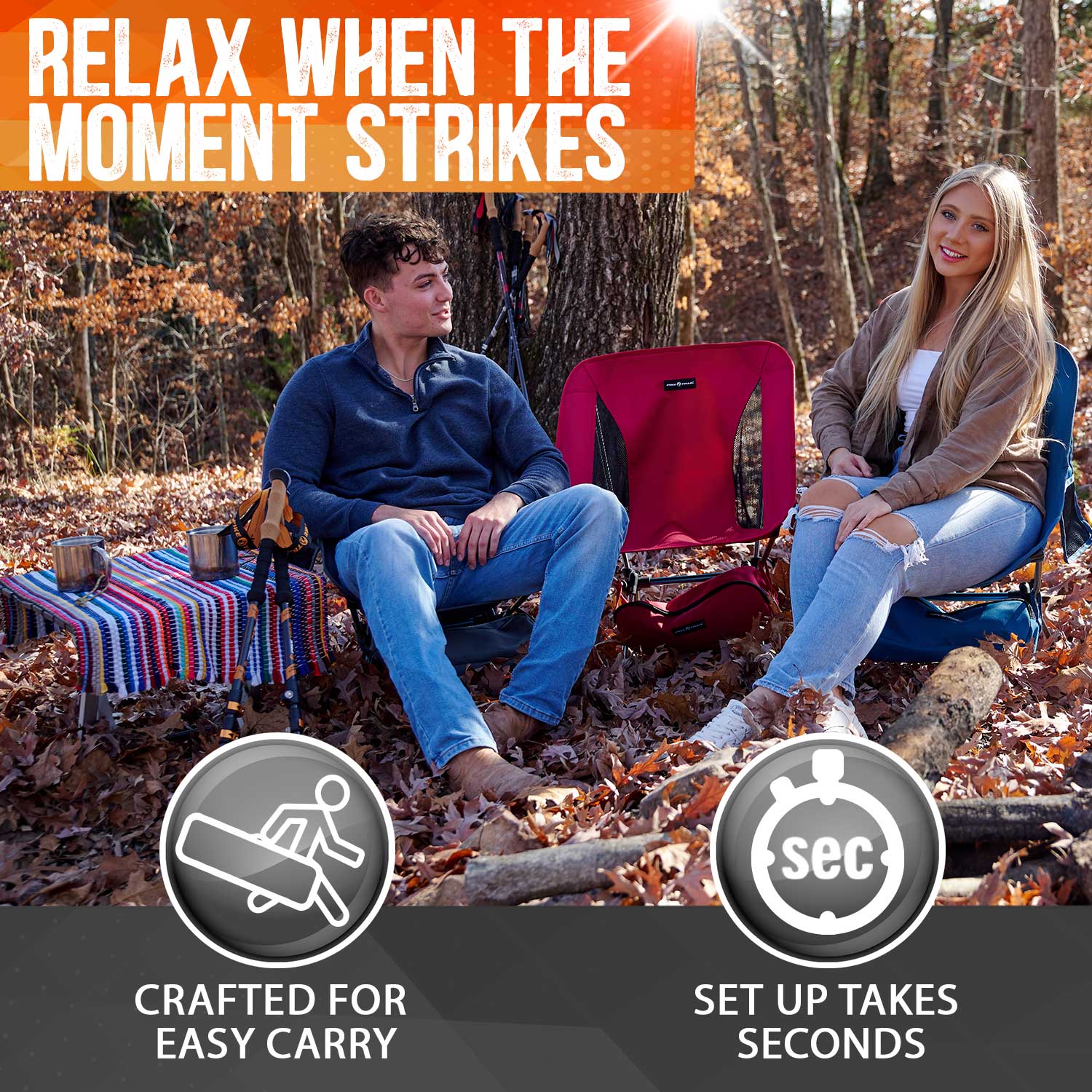 Pike Trail ultralight compact outdoor camping chair with adjustable armrests and breathable fabric, ideal for tailgate and beach use.