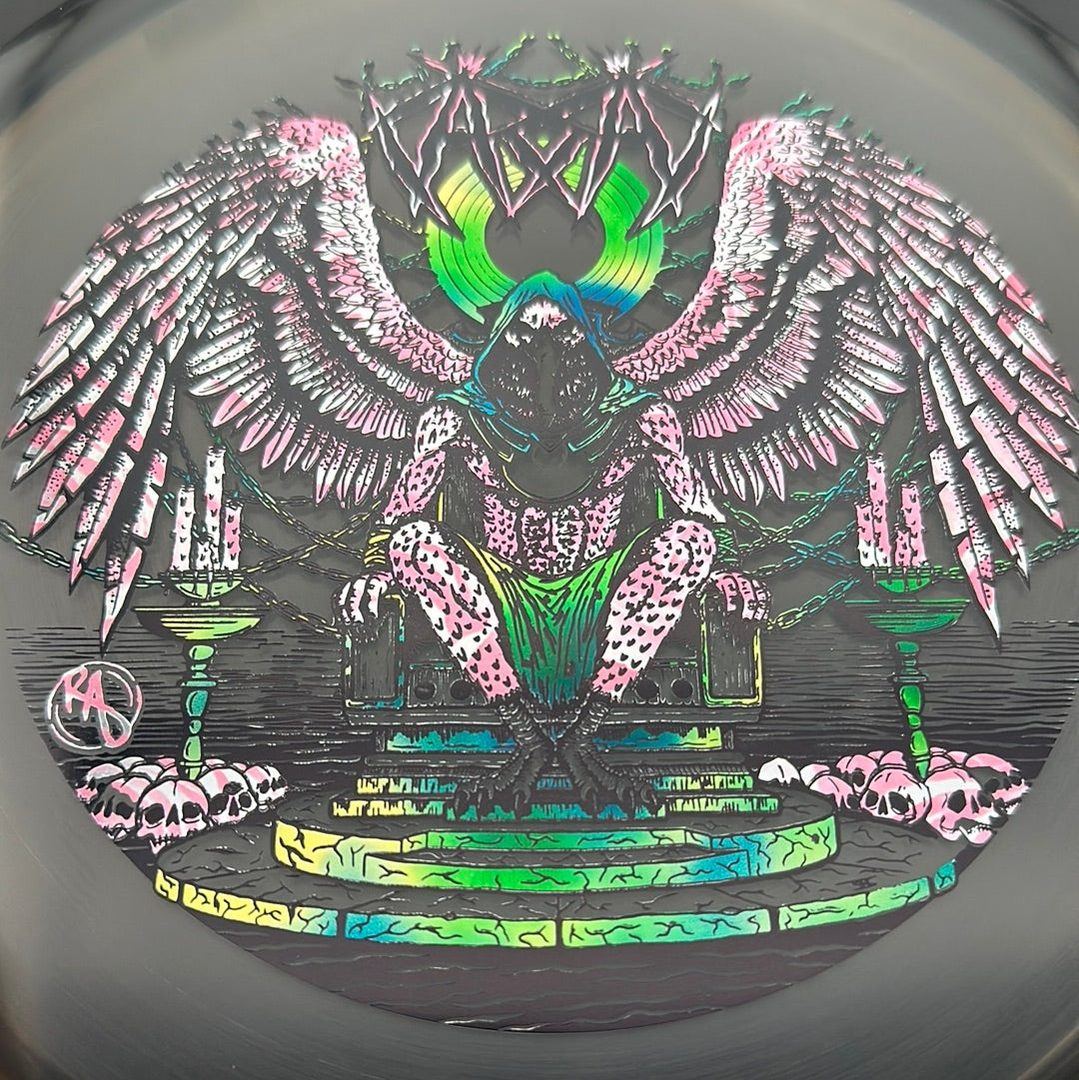 CryZtal Buzzz disc golf disc by Rare Air Discs featuring Karudi the Overseer design from Cult of RAD, vibrant and detailed image.