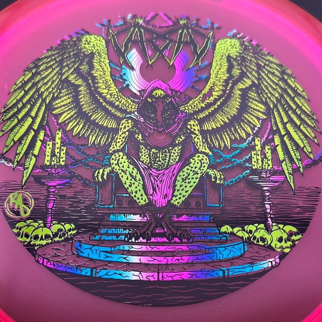 CryZtal Buzzz disc golf disc by Rare Air Discs featuring Karudi the Overseer artwork, with vibrant colors and detailed design.