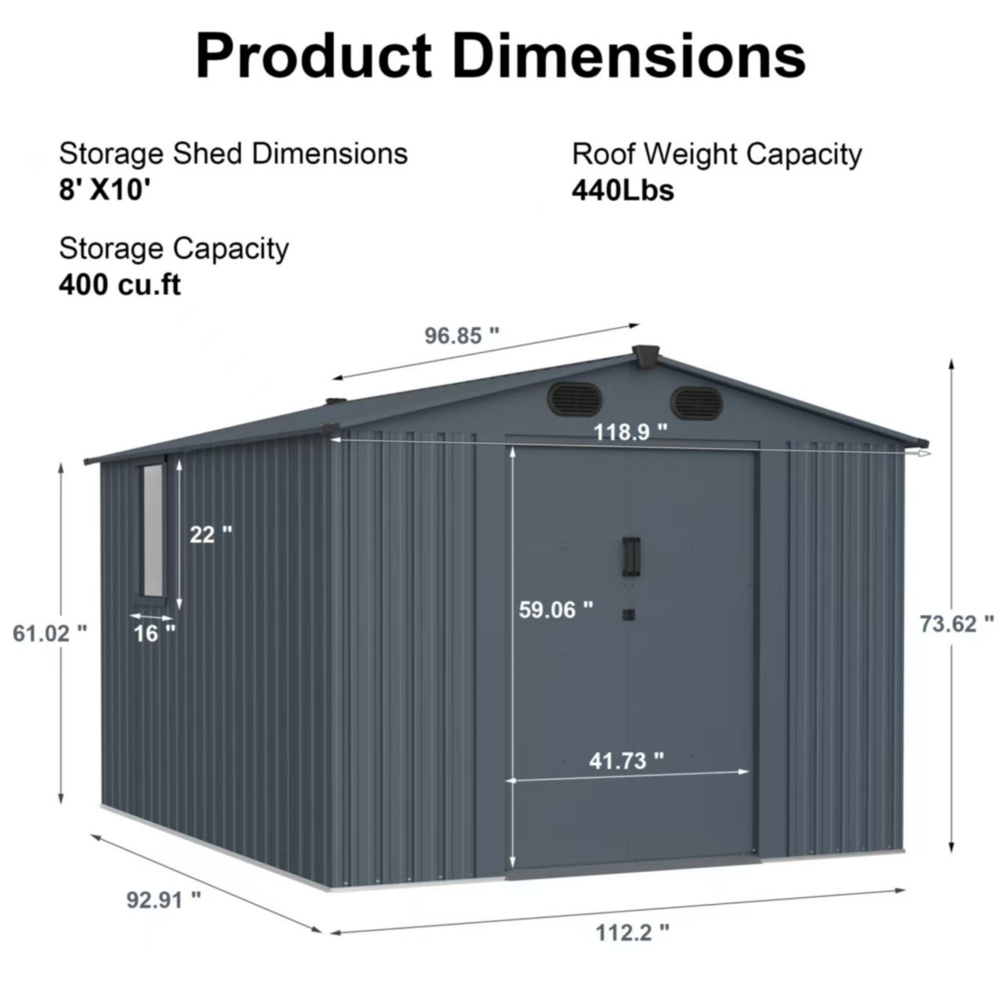 [08X10FT] Large Outdoor Metal Backyard Garden Storage Tool Shed With Window And Lockable Doors (SAK68140) - We The Collective