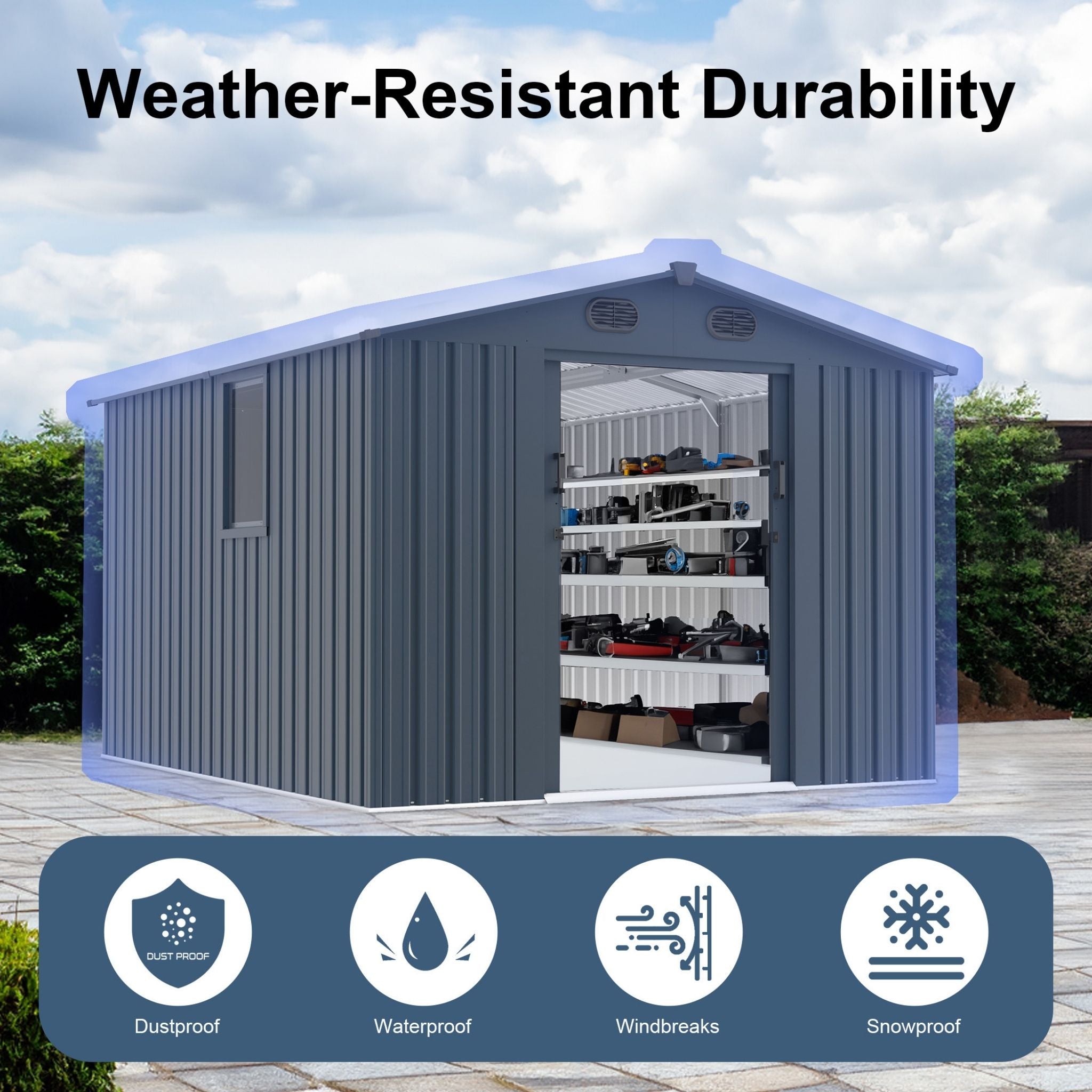 [08X10FT] Large Outdoor Metal Backyard Garden Storage Tool Shed With Window And Lockable Doors (SAK68140) - We The Collective