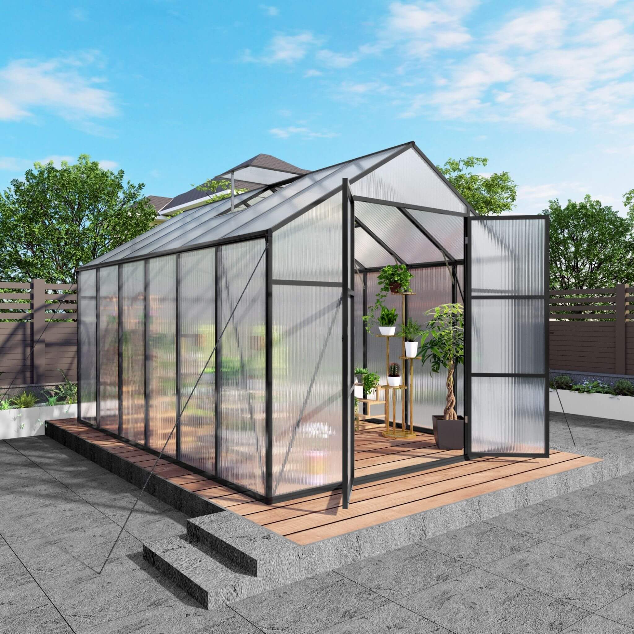 [08X12FT] All-Season Outdoor Backyard Polycarbonate Greenhouse With Raised Base And Aluminum Frame (SAK78614) - We The Collective