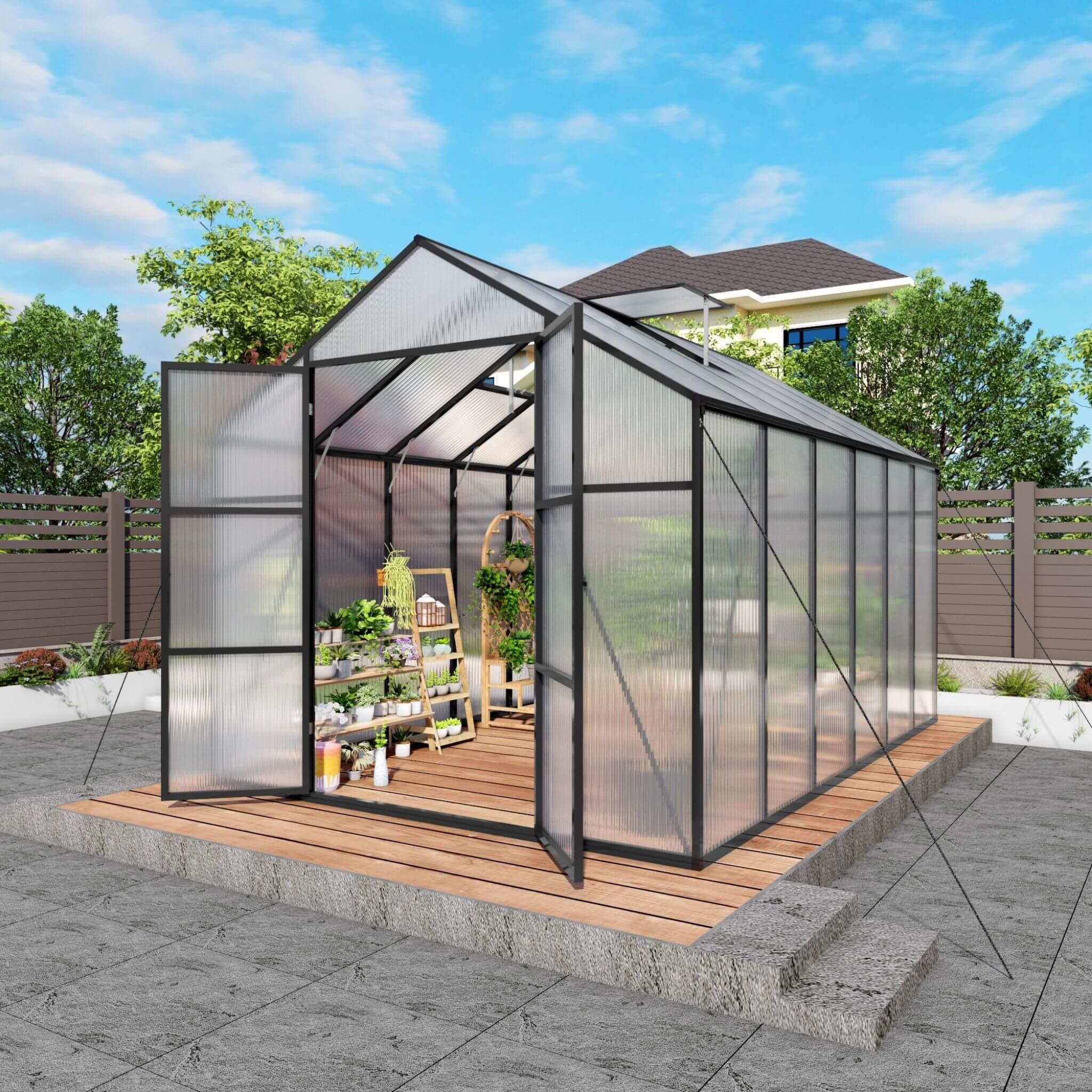 [08X12FT] All-Season Outdoor Backyard Polycarbonate Greenhouse With Raised Base And Aluminum Frame (SAK78614) - We The Collective