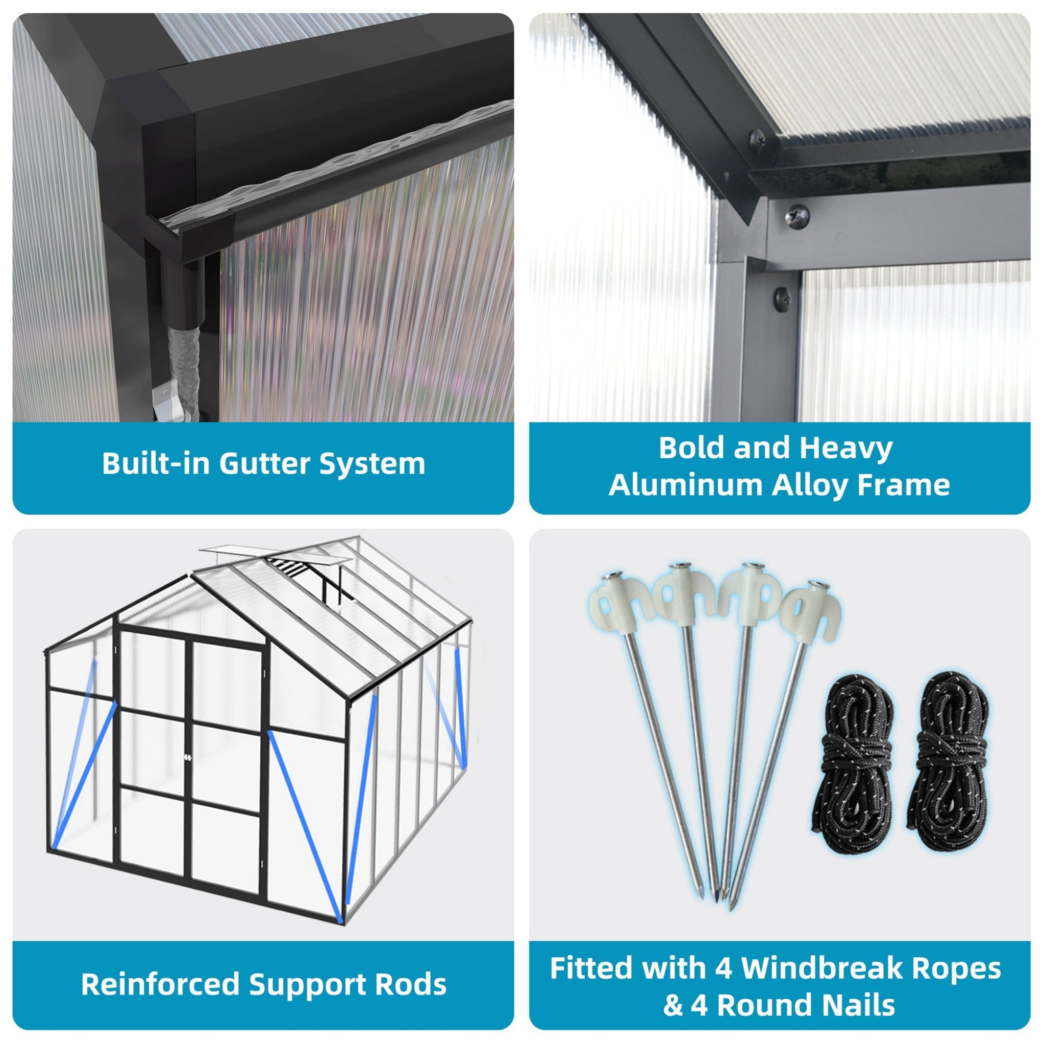[08X12FT] All-Season Outdoor Backyard Polycarbonate Greenhouse With Raised Base And Aluminum Frame (SAK78614) - We The Collective