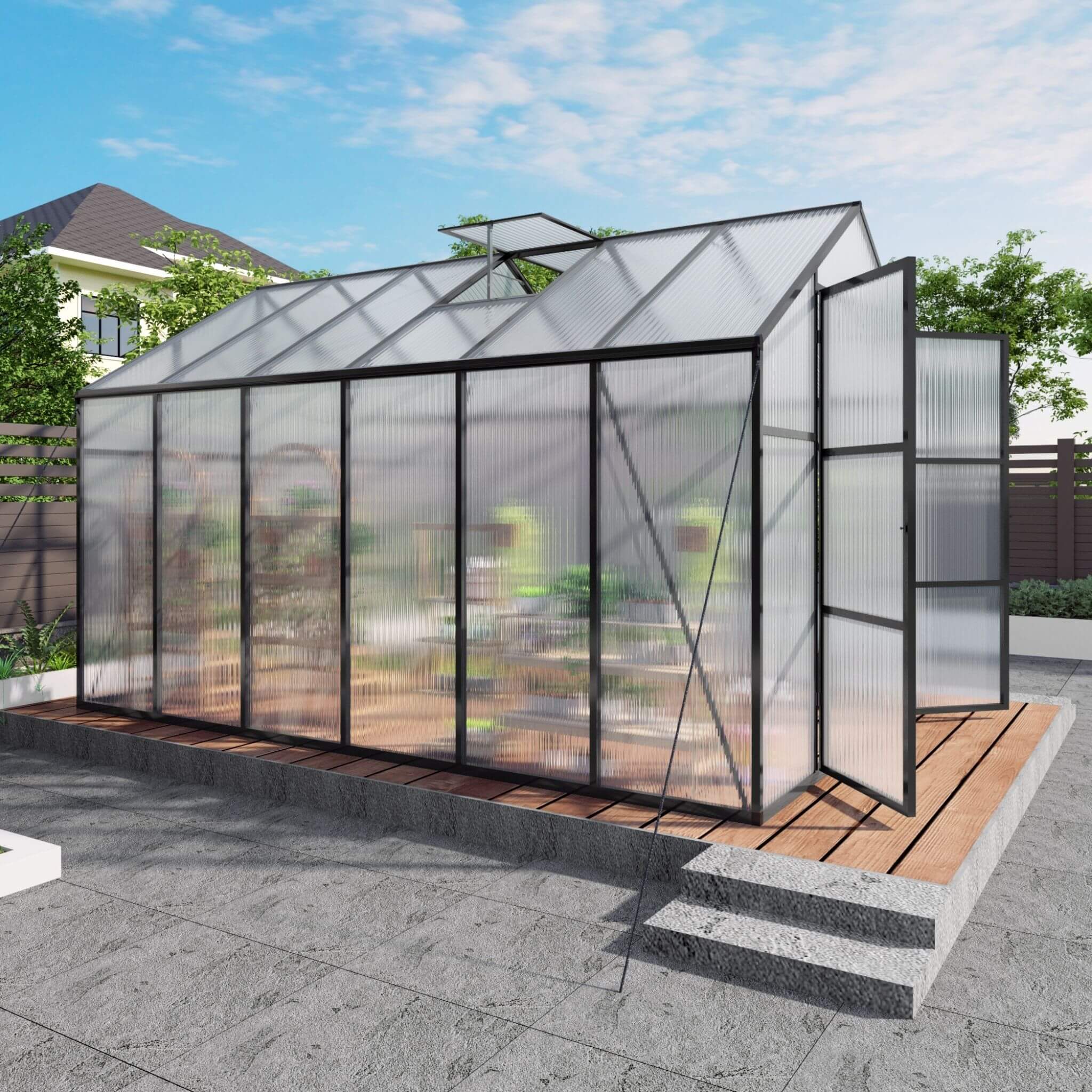 [08X12FT] All-Season Outdoor Backyard Polycarbonate Greenhouse With Raised Base And Aluminum Frame (SAK78614) - We The Collective