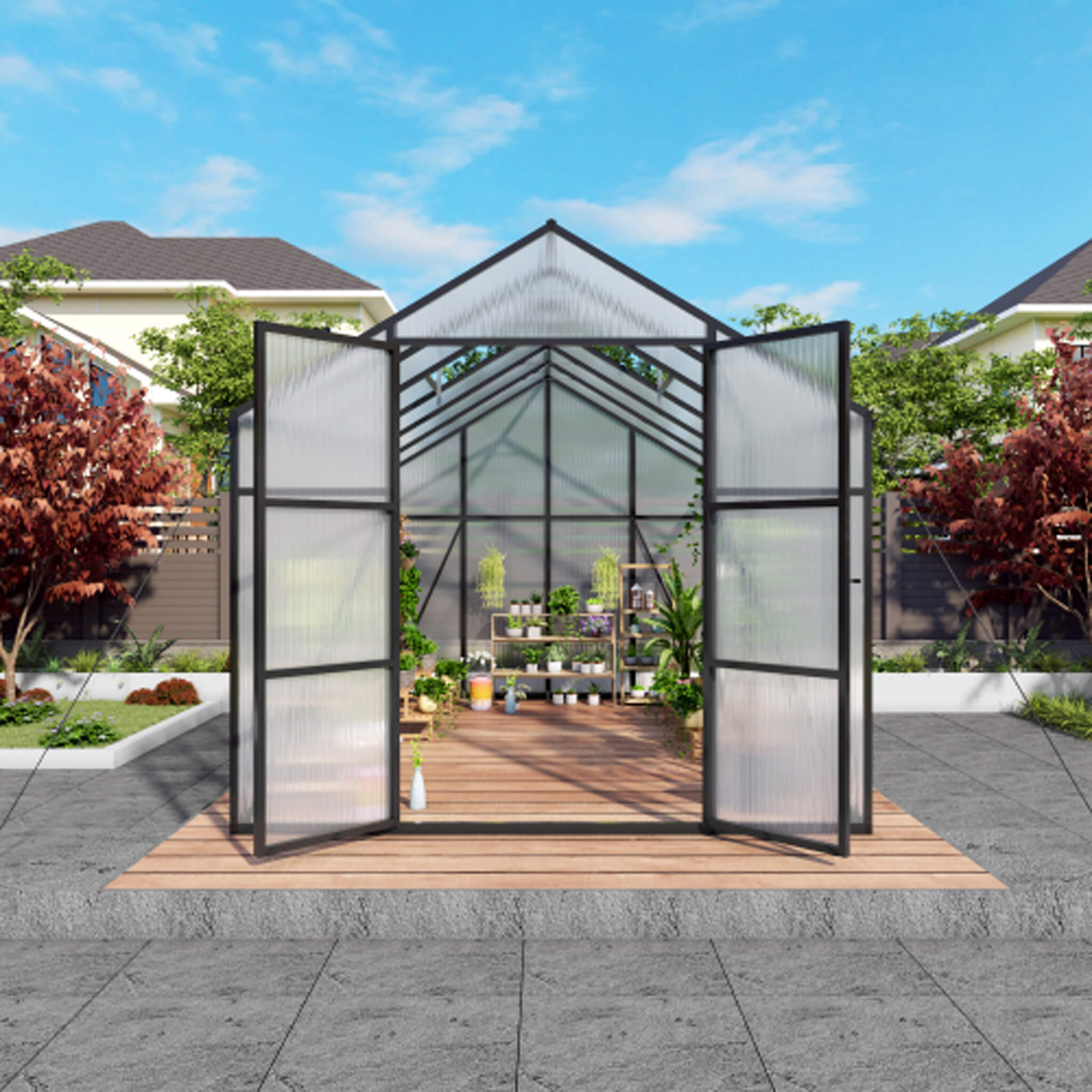 [08X12FT] All-Season Outdoor Backyard Polycarbonate Greenhouse With Raised Base And Aluminum Frame (SAK78614) - We The Collective