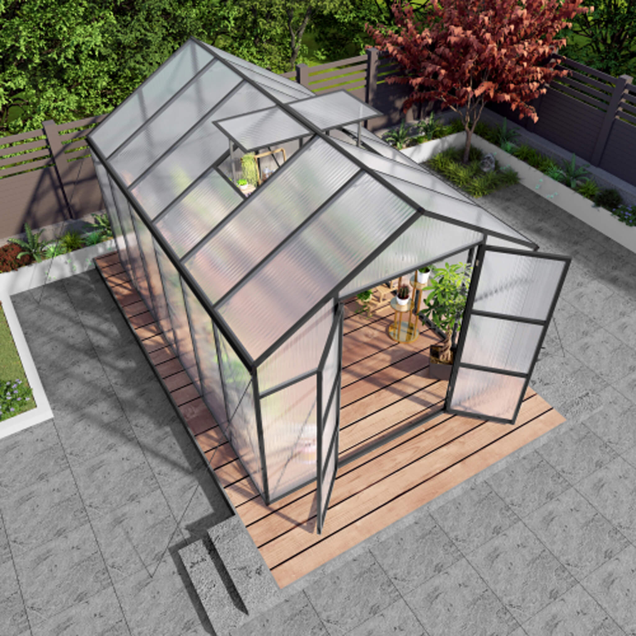 [08X12FT] All-Season Outdoor Backyard Polycarbonate Greenhouse With Raised Base And Aluminum Frame (SAK78614) - We The Collective