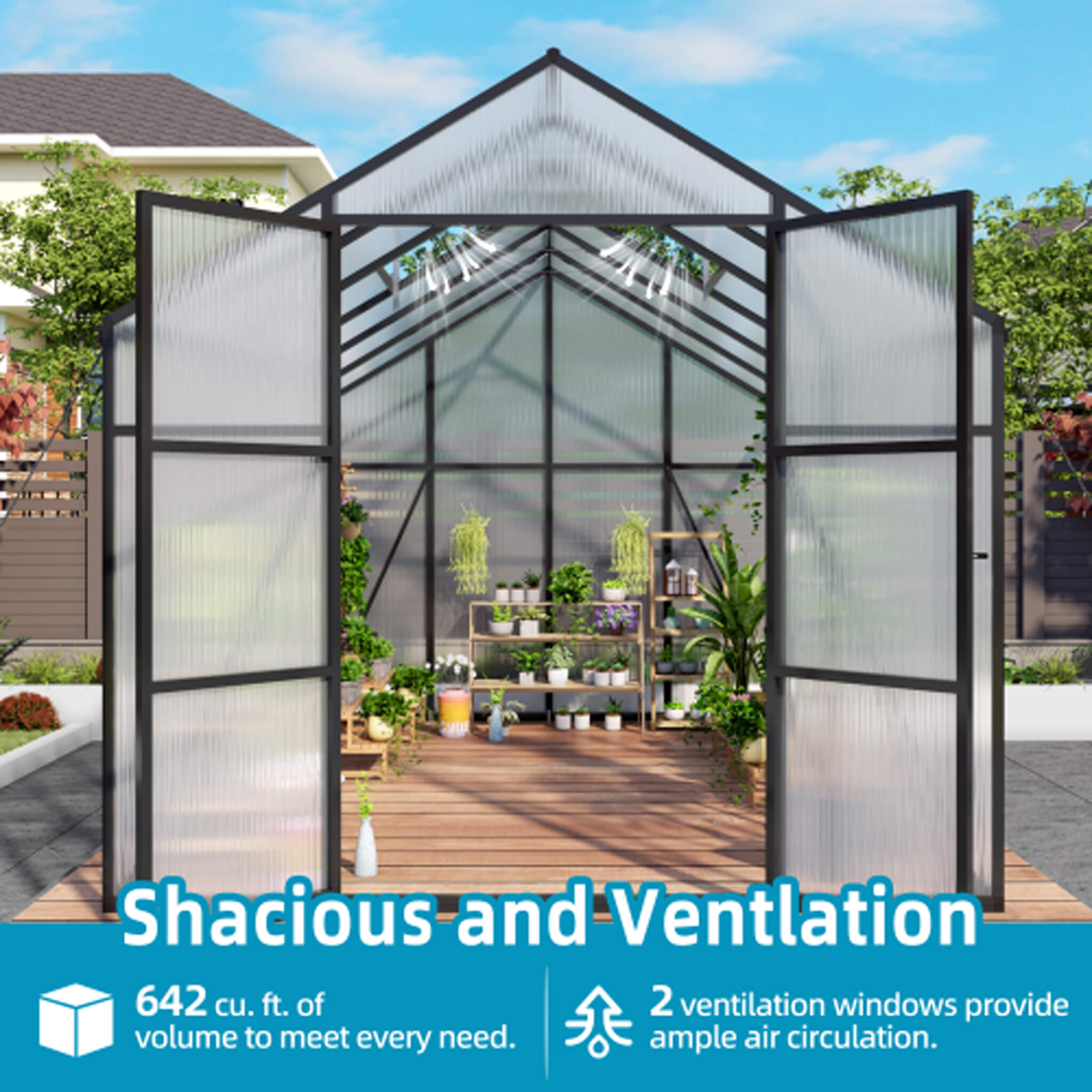 [08X12FT] All-Season Outdoor Backyard Polycarbonate Greenhouse With Raised Base And Aluminum Frame (SAK78614) - We The Collective