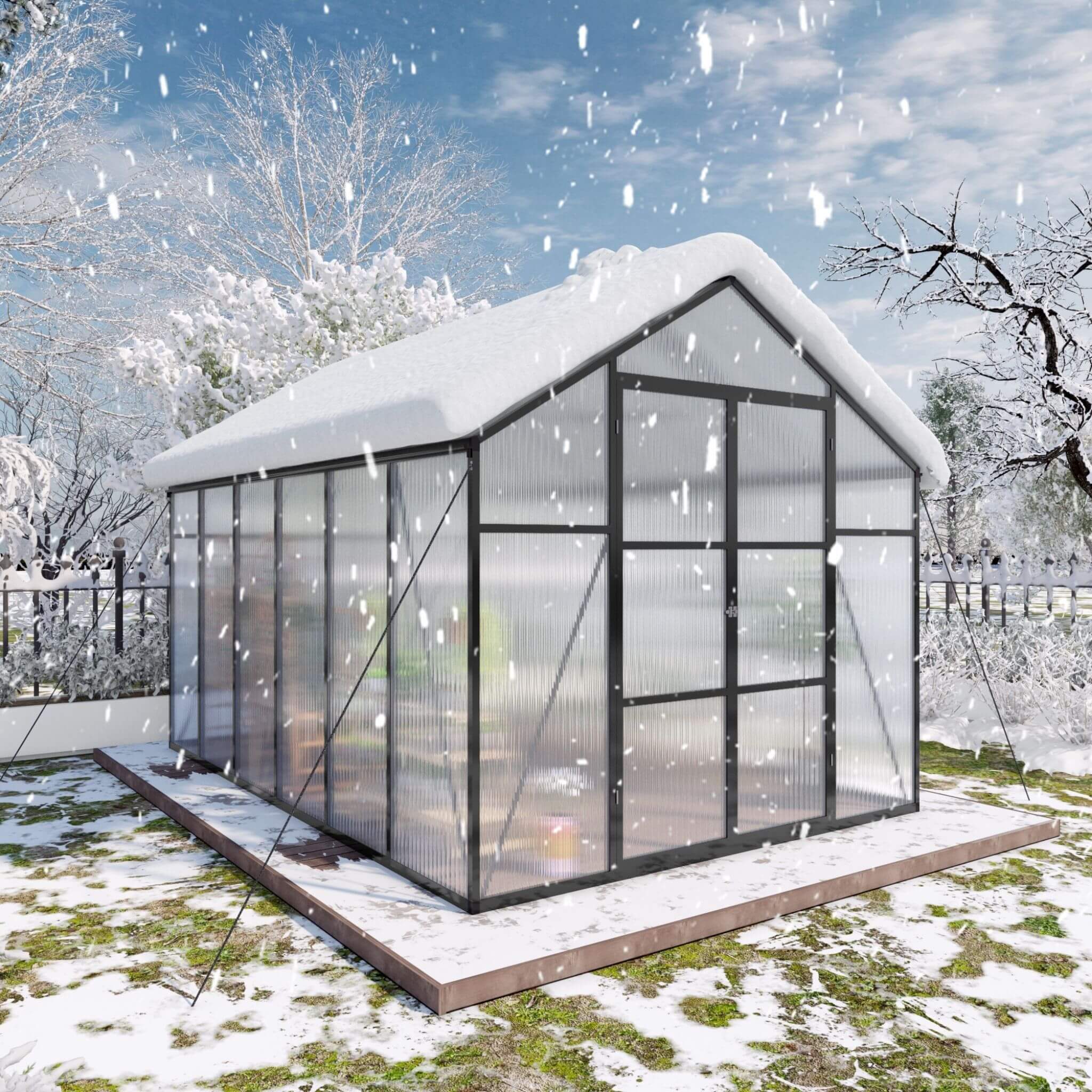 [08X12FT] All-Season Outdoor Backyard Polycarbonate Greenhouse With Raised Base And Aluminum Frame (SAK78614) - We The Collective