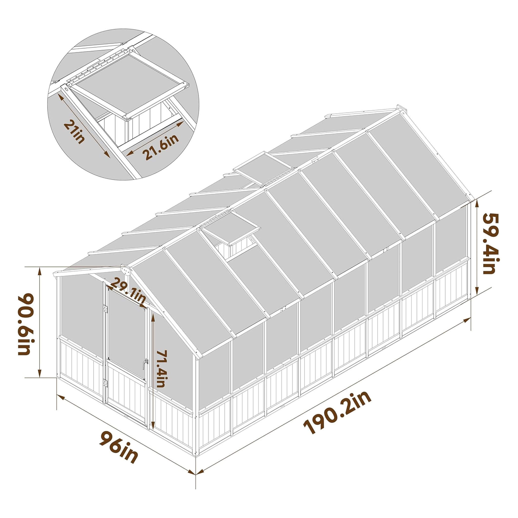 [08X16FT] Large Heavy-Duty Outdoor Wooden Greenhouse With 6MM Polycarbonate Panels And Vent Roof (SAK18467) - We The Collective