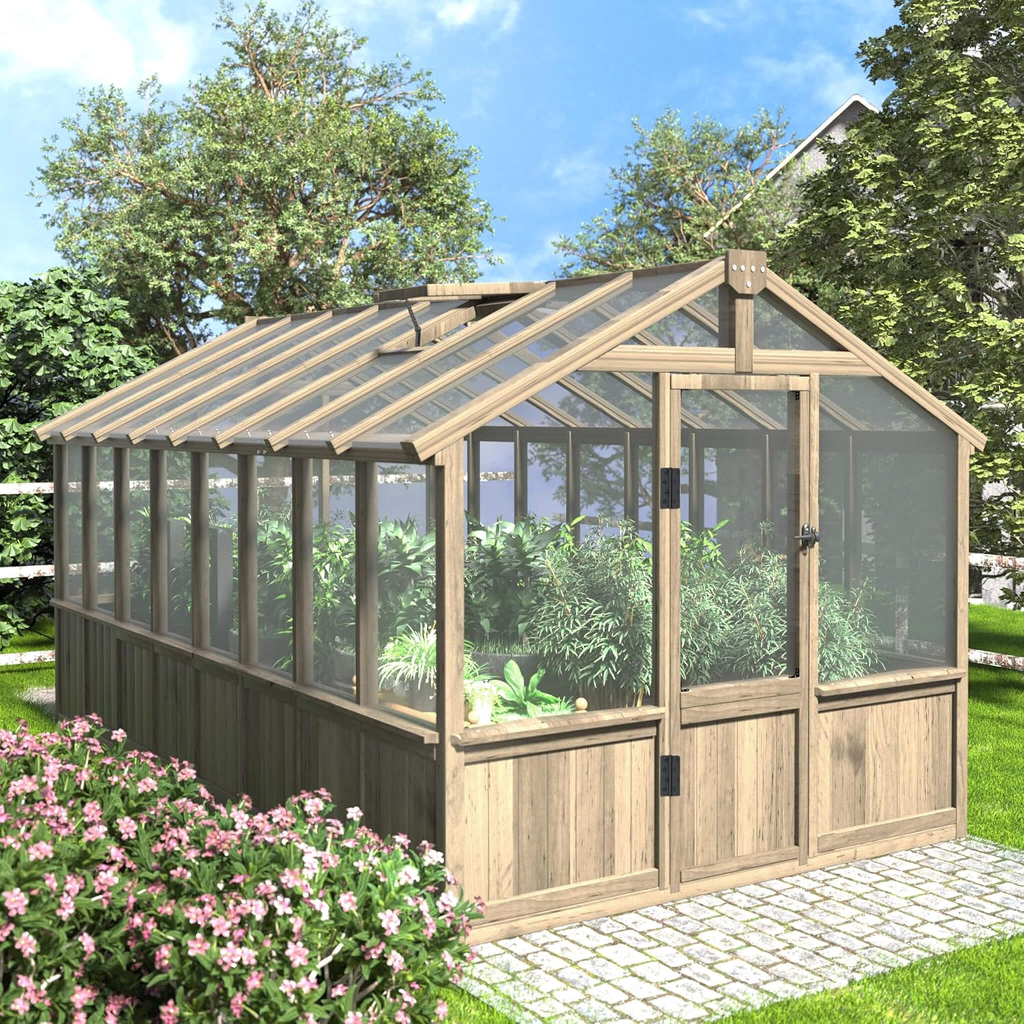 [08X16FT] Large Heavy-Duty Outdoor Wooden Greenhouse With 6MM Polycarbonate Panels And Vent Roof (SAK18467) - We The Collective
