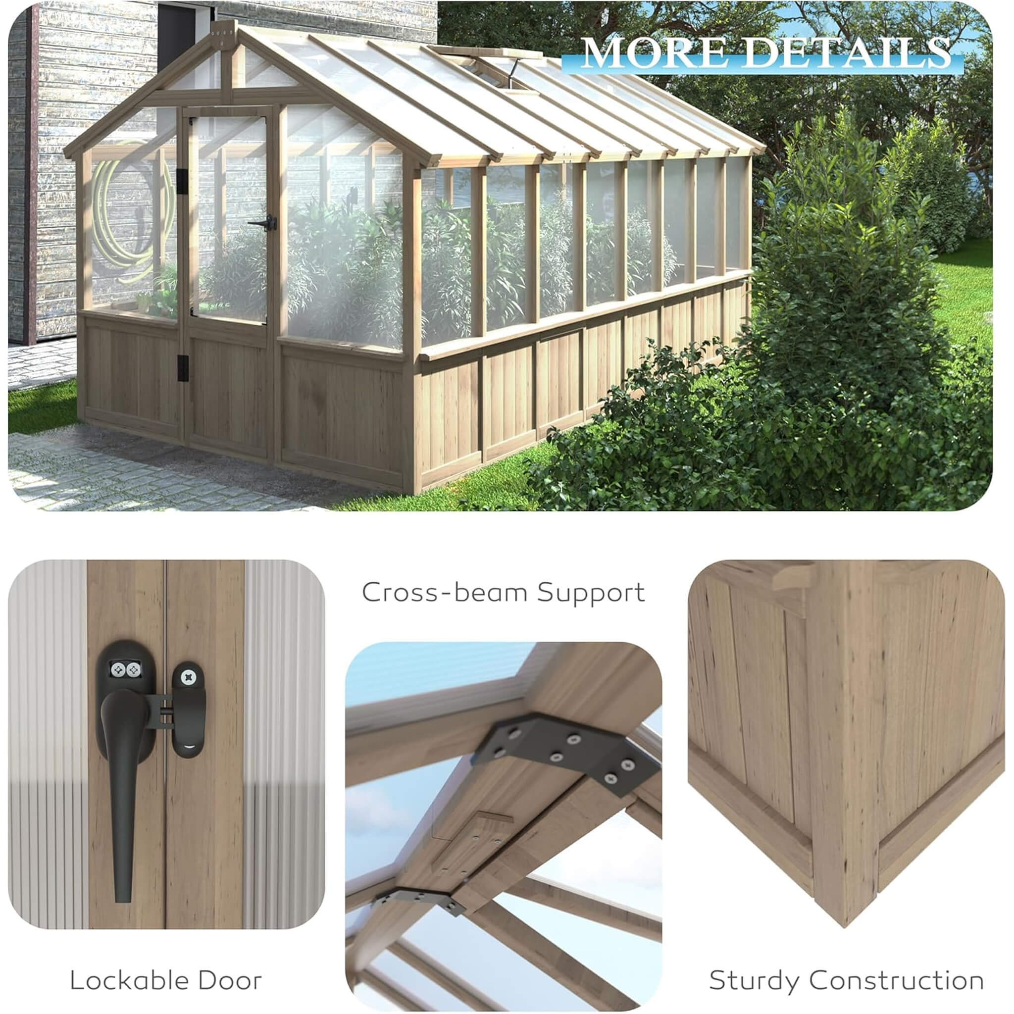 [08X16FT] Large Heavy-Duty Outdoor Wooden Greenhouse With 6MM Polycarbonate Panels And Vent Roof (SAK18467) - We The Collective