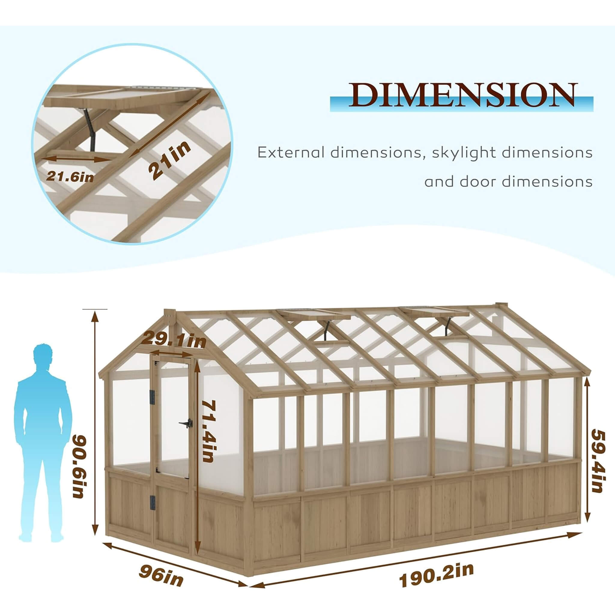 [08X16FT] Large Heavy-Duty Outdoor Wooden Greenhouse With 6MM Polycarbonate Panels And Vent Roof (SAK18467) - We The Collective