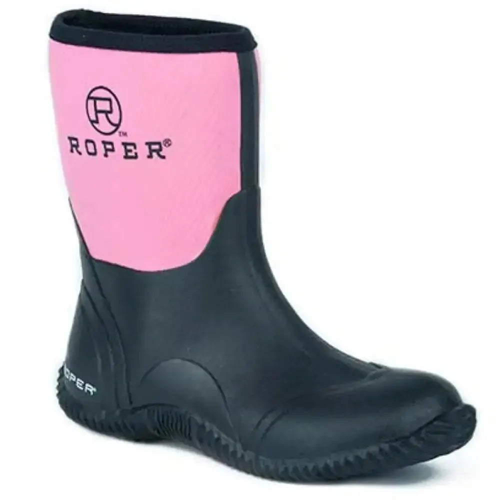 Pink Roper Barnyard Lady women's work rain boot by HatCountry with waterproof rubber exterior and sturdy sole for wet conditions.