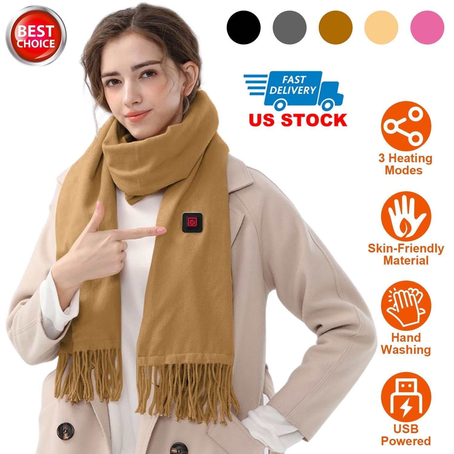 Electric Heated Winter Scarf USB Heating Neck Wrap Unisex Heated Neck Shawl Soft Warm Scarves 3 Heating Modes for Outdoor Cycling Skiing Skating - OVERLANDERS Outfitter