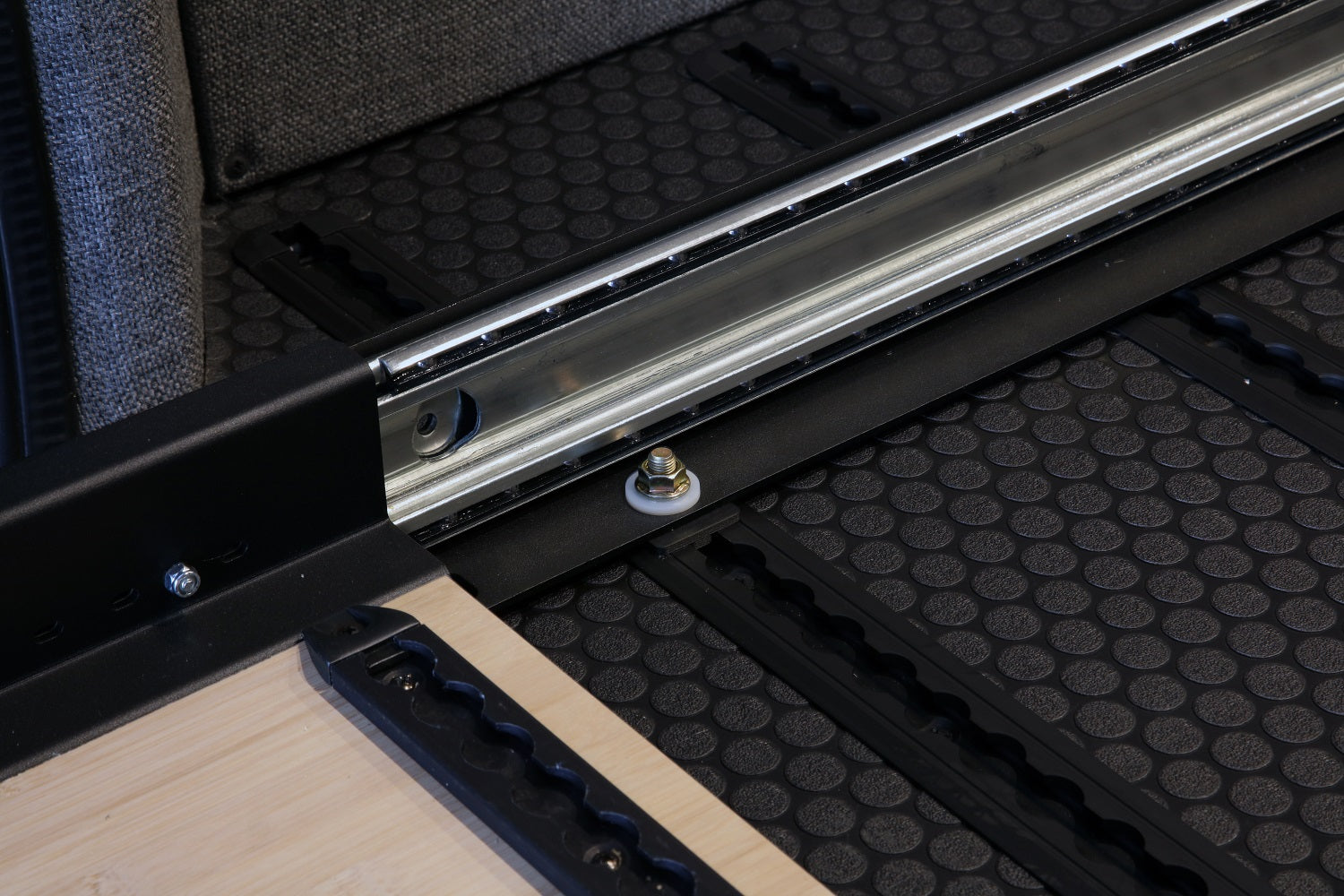 RB Components 60-inch DIY slide tray kit with metal rails and hardware, designed for custom storage or organization projects.