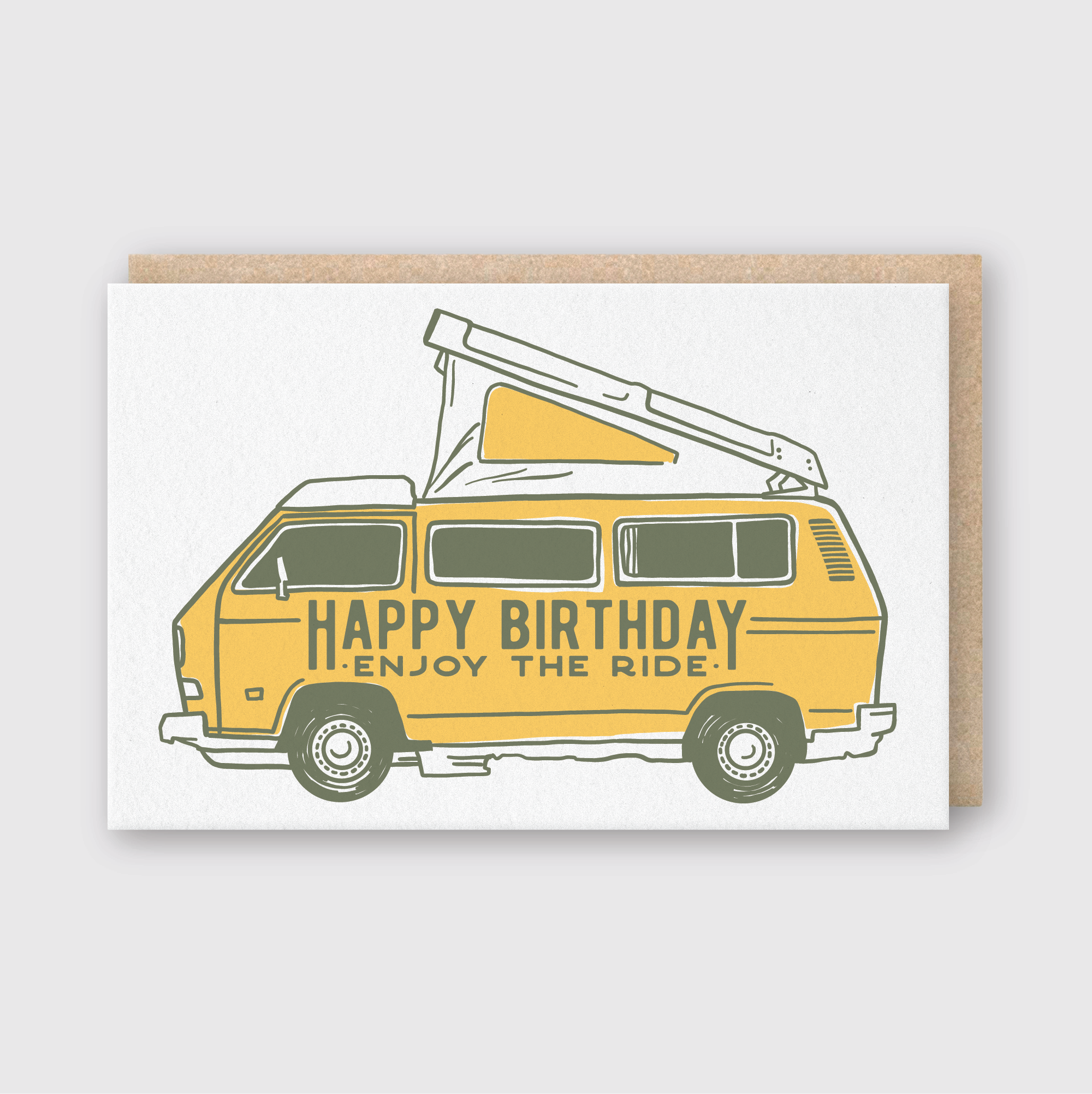 Pike Street Press camper van birthday greeting card featuring colorful van illustration for celebrating birthdays.