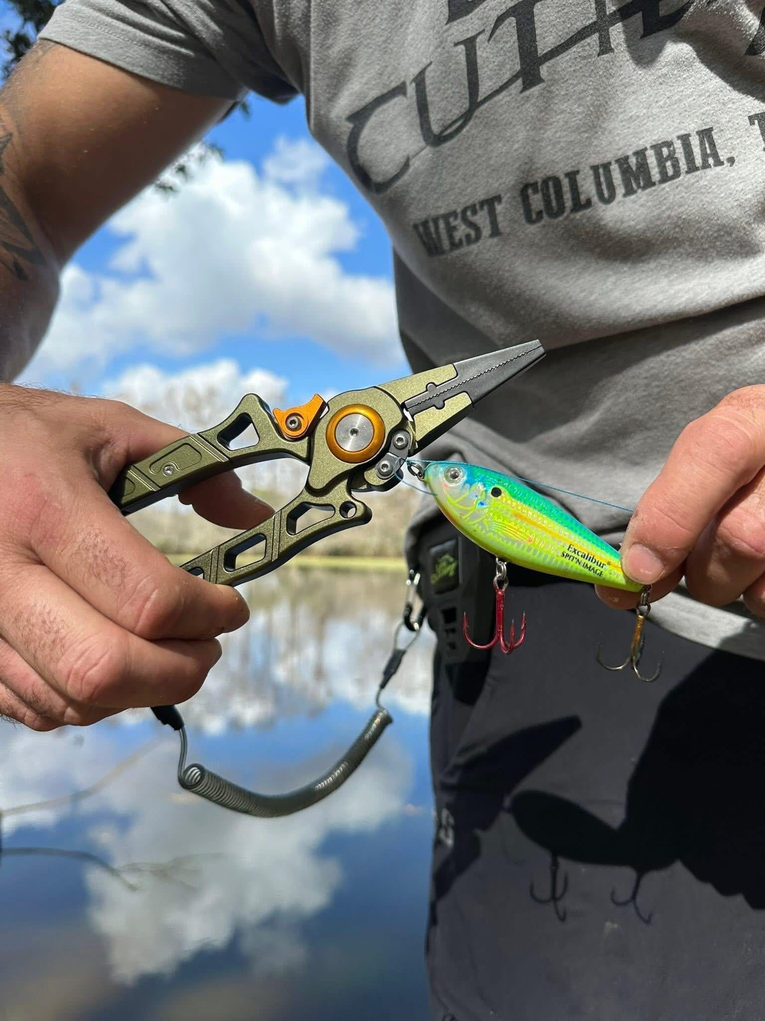 Line Cutterz Elite Pliers cutter tool with ergonomic handles and sharp cutting blades for fishing and outdoor use.