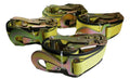Yellow 2" x 8 ft axle wrap ratchet straps with snap hooks for towing, shown in a four-pack from RatchetStrap.com.