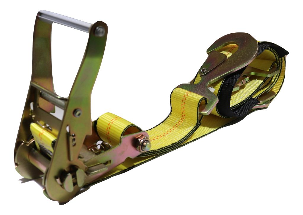 Yellow 2" x 8 ft axle wrap auto tie-down ratchet straps with snap hooks, ideal for towing, by RatchetStrap.Com, 4-pack.