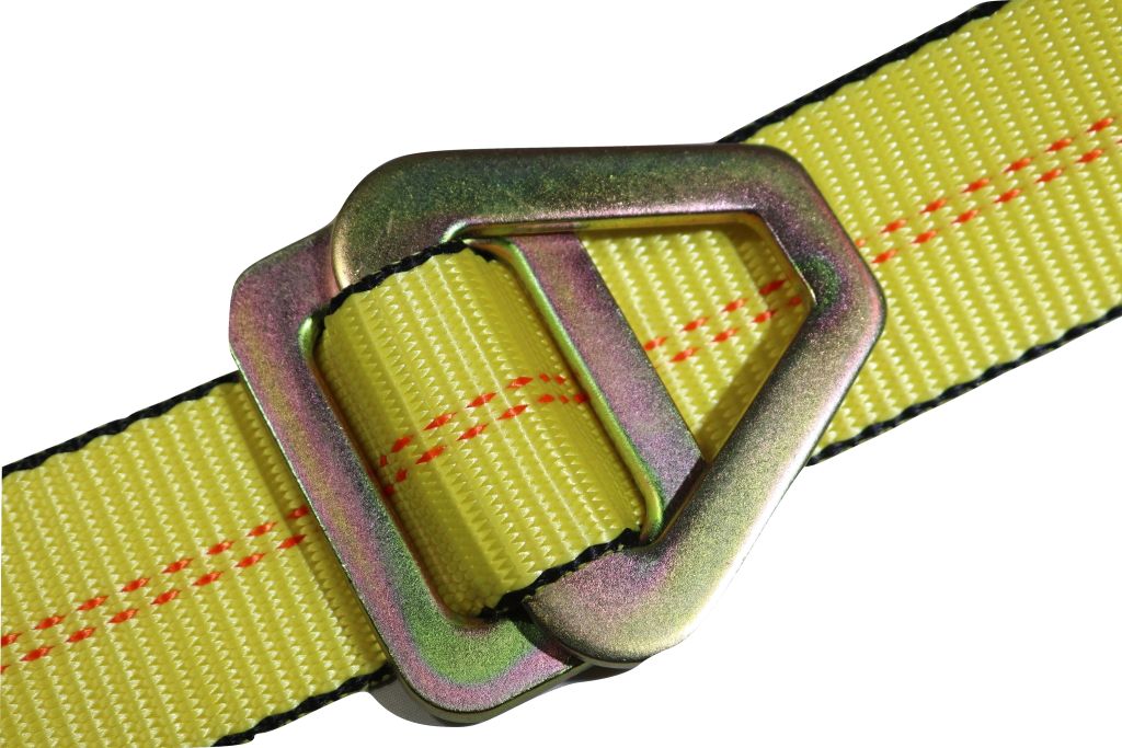 Yellow 2" x 8 ft axle wrap auto tie-down ratchet straps with snap hooks, used for towing and securing loads.