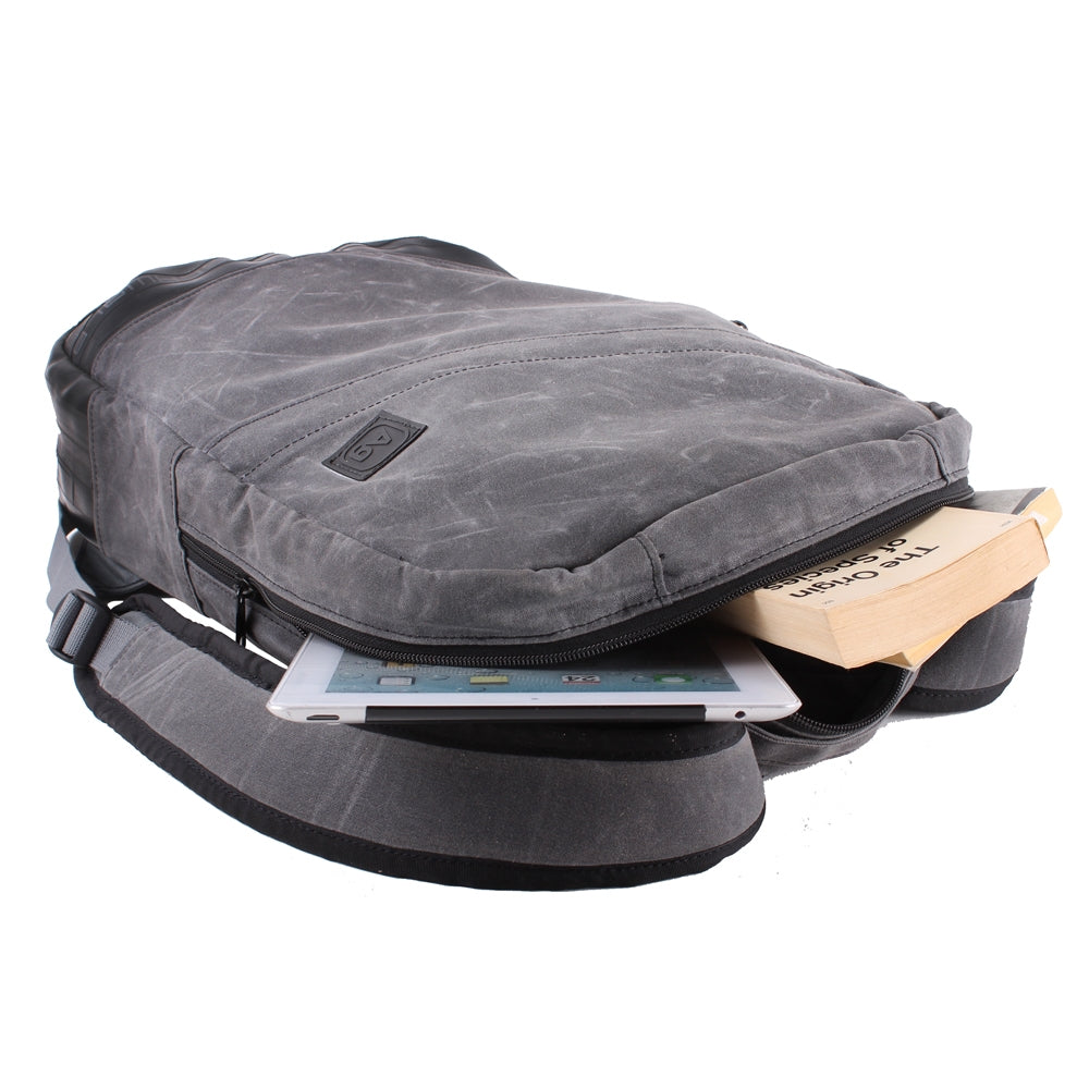 Waxed Brooklyn Backpack by ZEITBIKE, made in the USA, shown with adjustable straps and durable waxed canvas material.