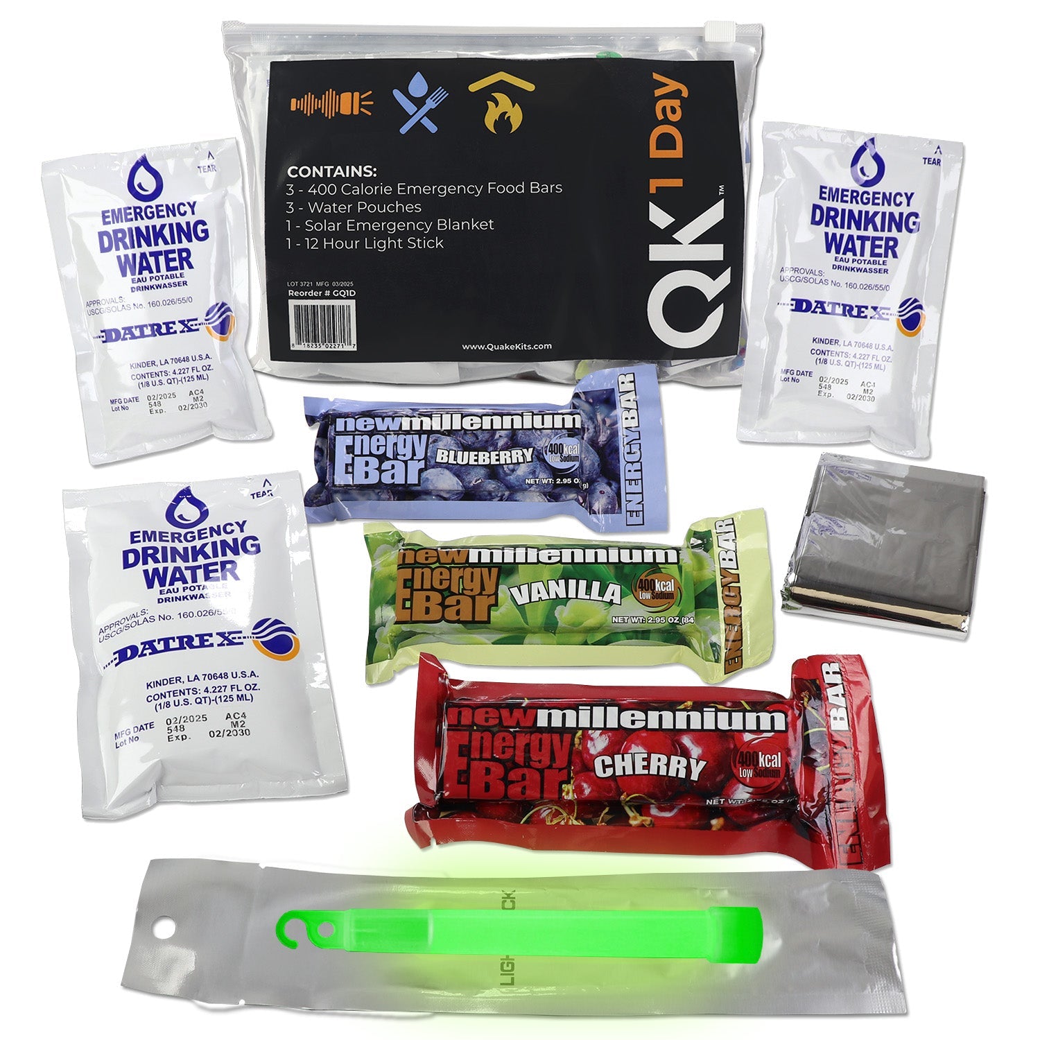 Mini emergency survival kit in waterproof resealable bag, ideal for quick grab and personal safety during emergencies.