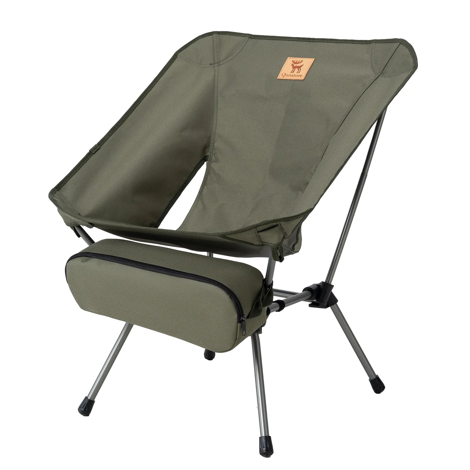 Qunature Global 260lbs folding aluminum camping chair in a compact, portable design, set up outdoors on grass.