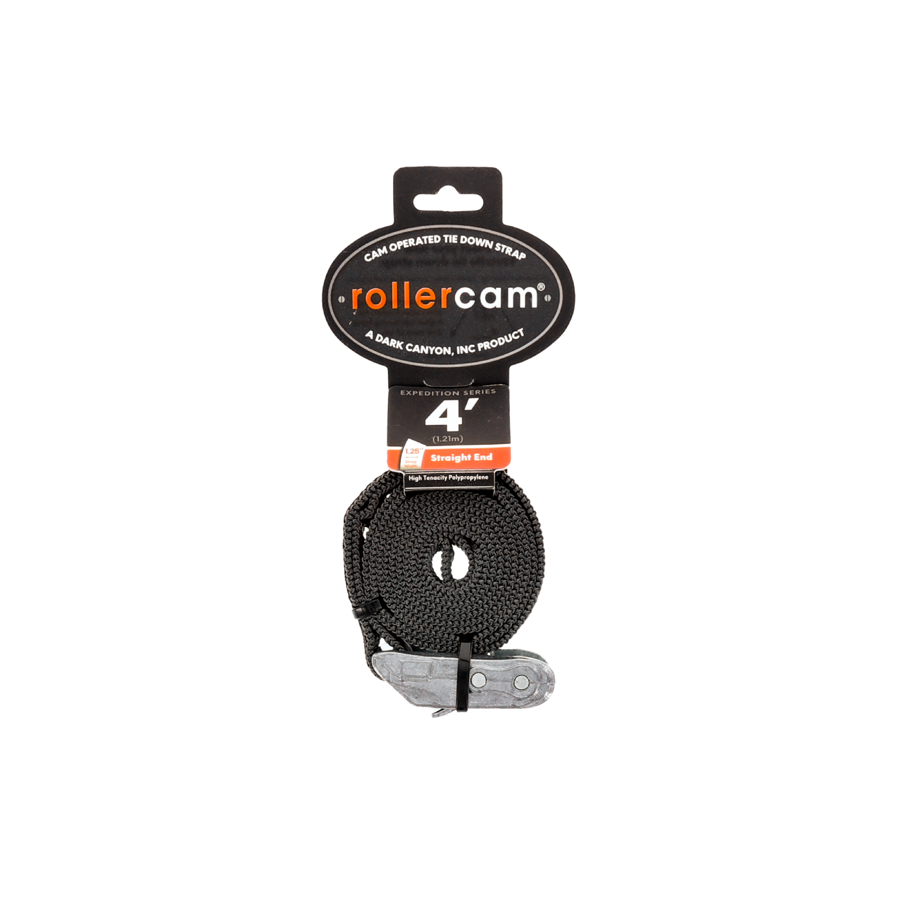Rollercam 1.25" straight end strap, featuring durable material and a sleek design for secure fastening.