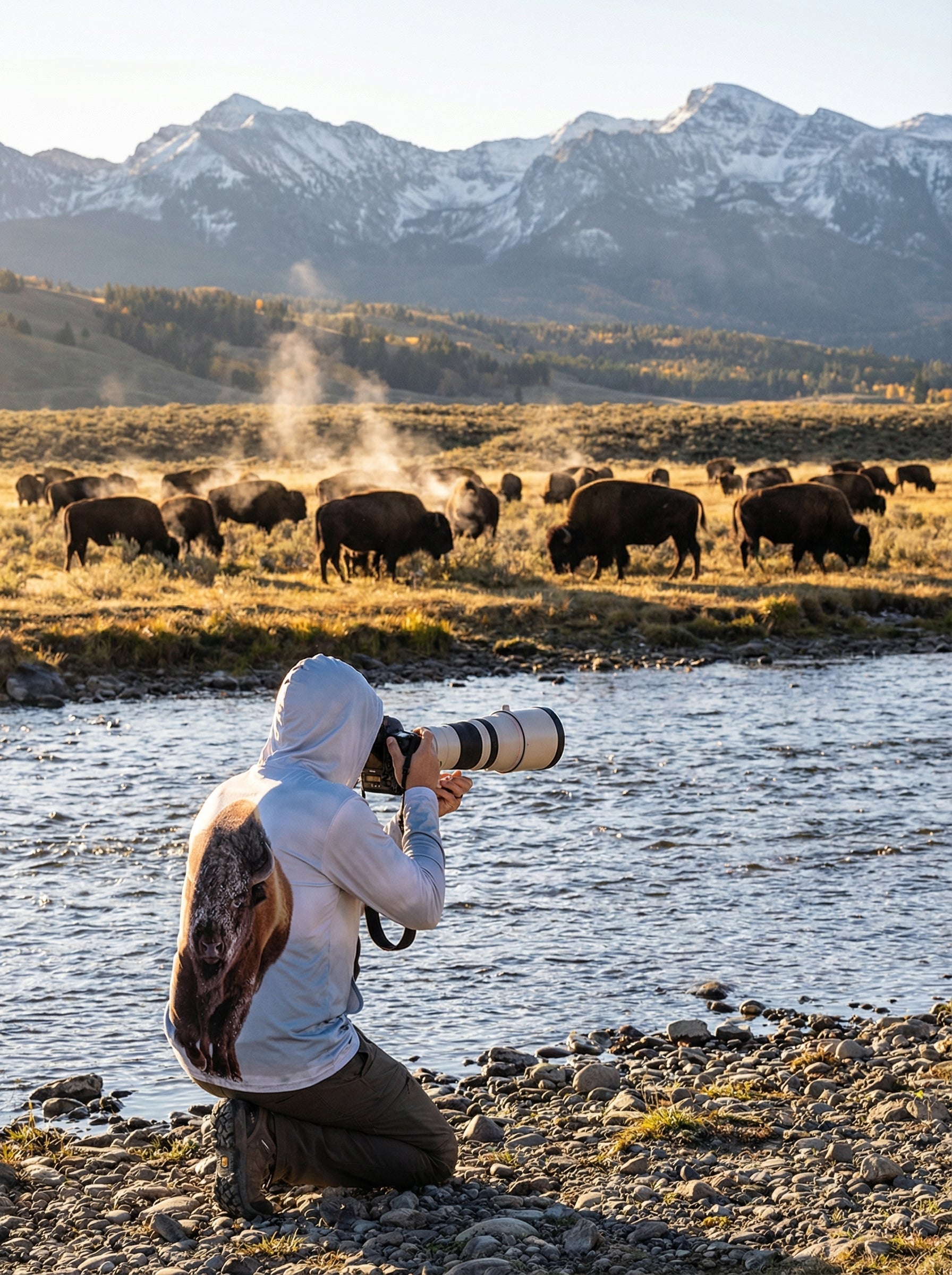 Bison Sun Protective Wildlife Graphic Hoodie - OVERLANDERS Outfitter