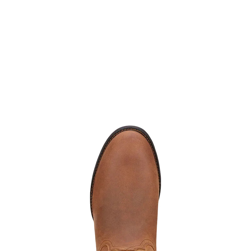 Brown leather boot sole on a beige background