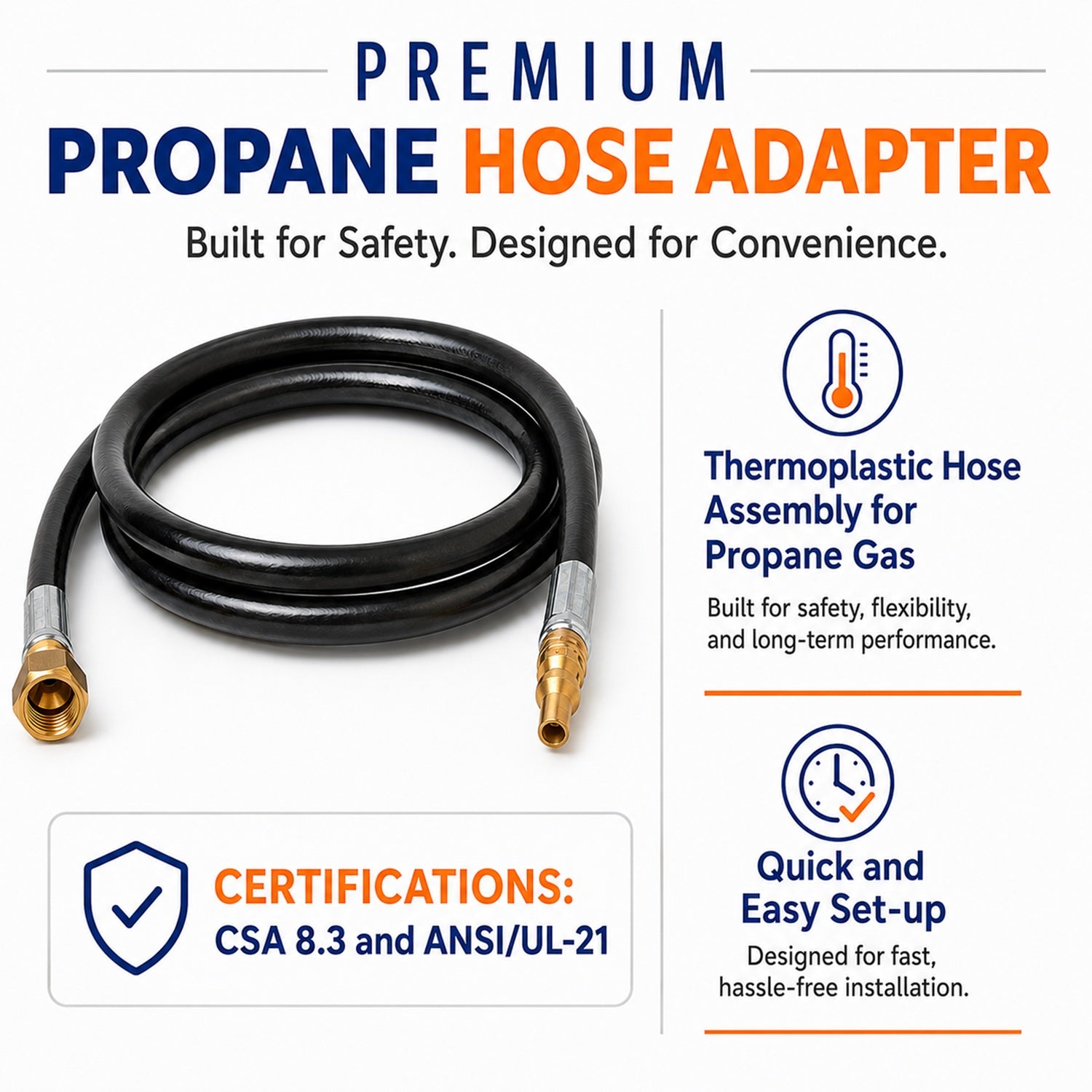 Flame King RV, Van, Trailer Low Pressure Quick Connect 48 Inch, 3/8 Inch ID Female SAE Gas Flare Fitting